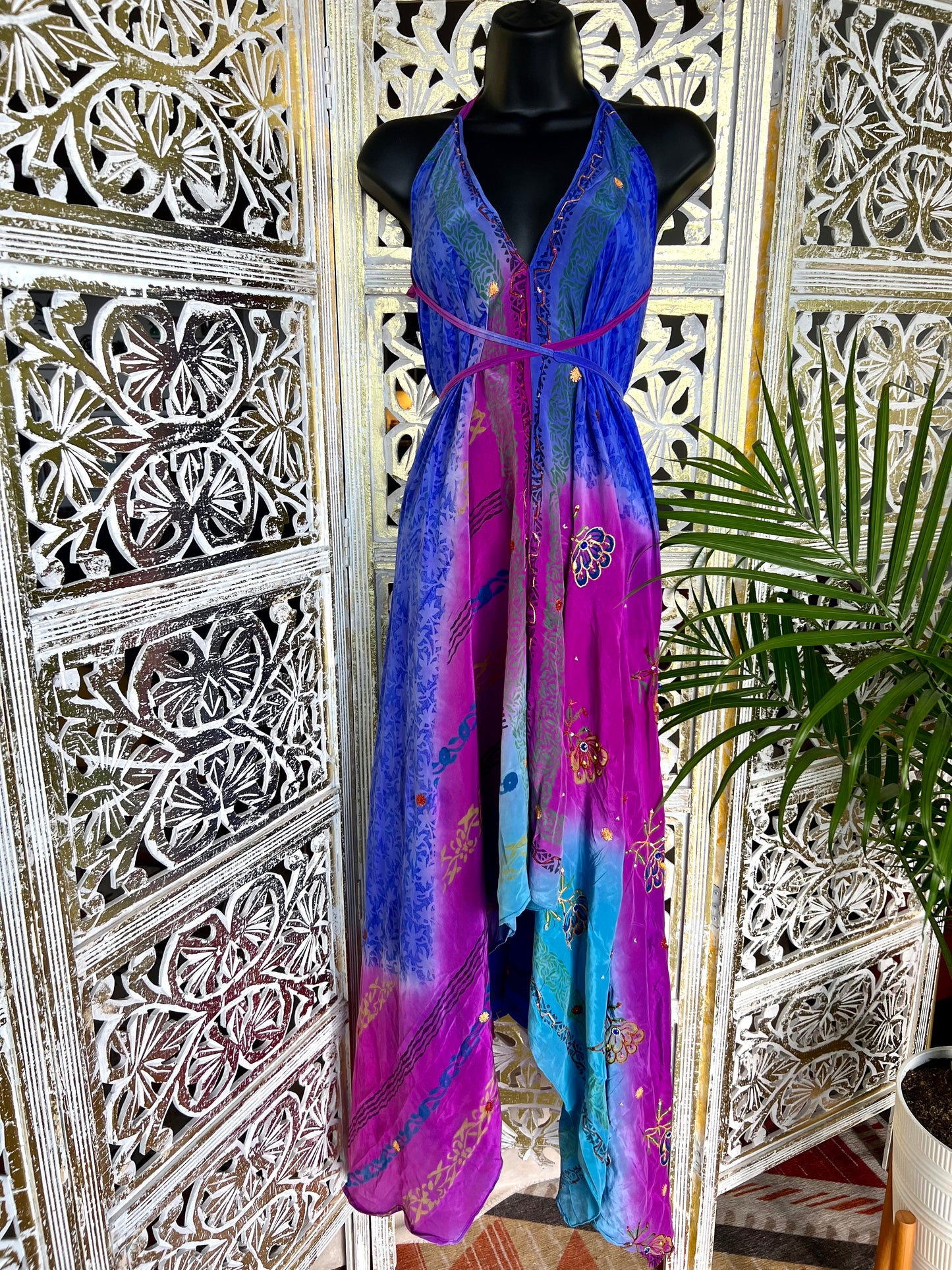 Silk Sari Jumpsuit - Blue Tie Dye