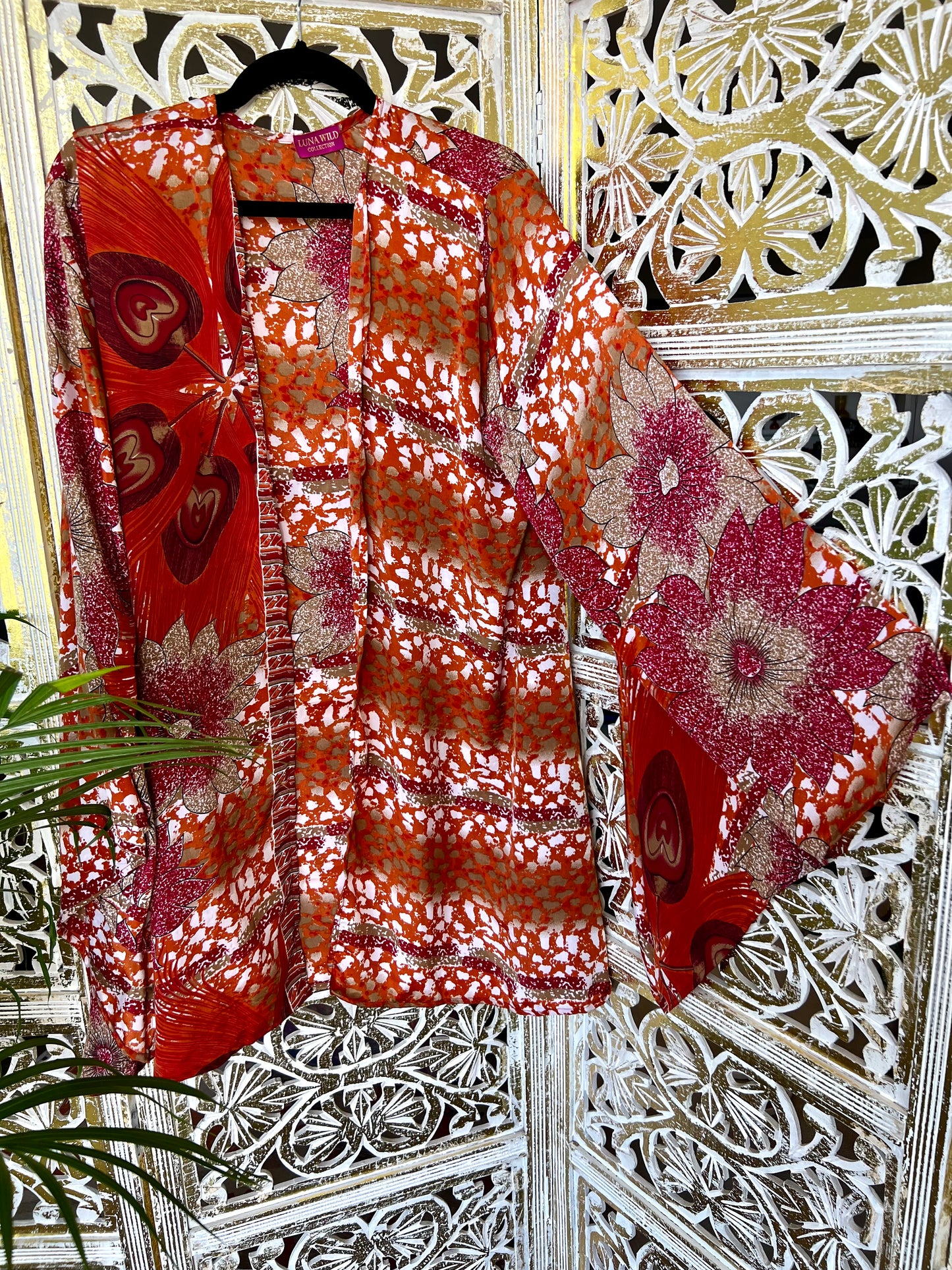 Silk Sari Robe (Short) - Red Floral