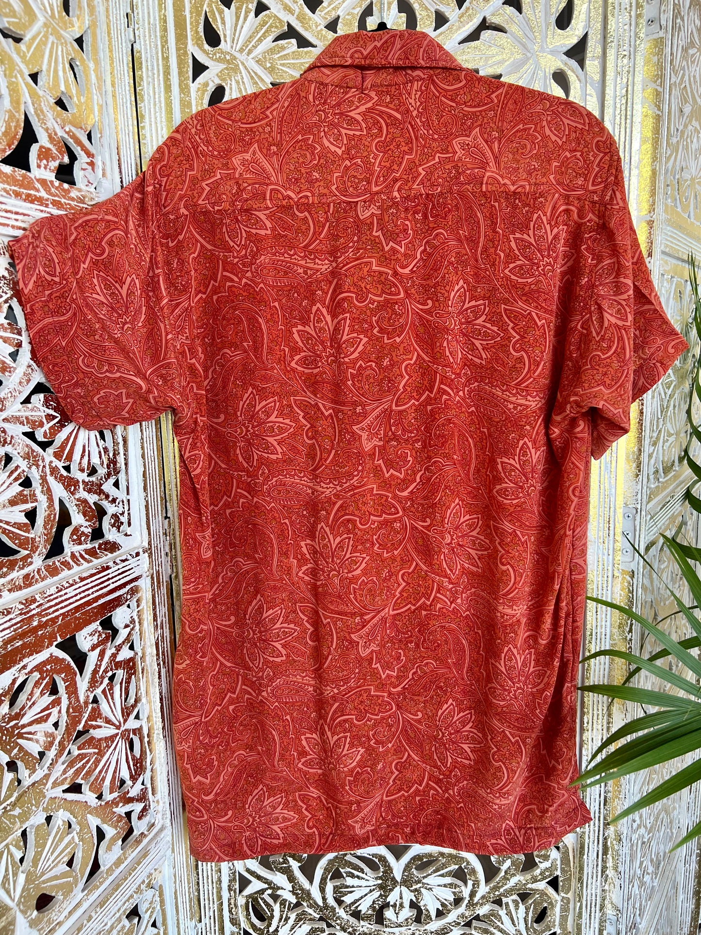 Silk Sari Button Up - Red Paisley
