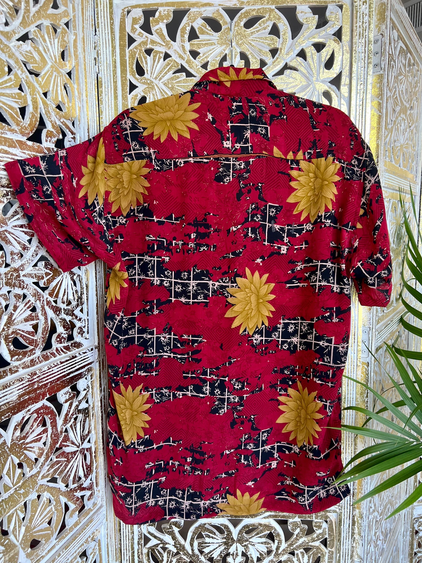 Silk Sari Button Up - Red & Gold
