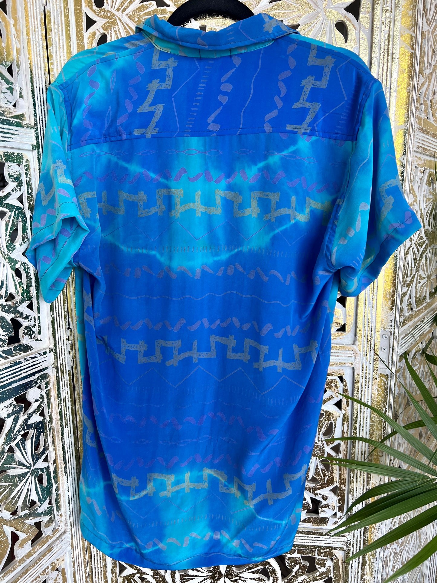 Silk Sari Button Up Shirt - Ocean Blue