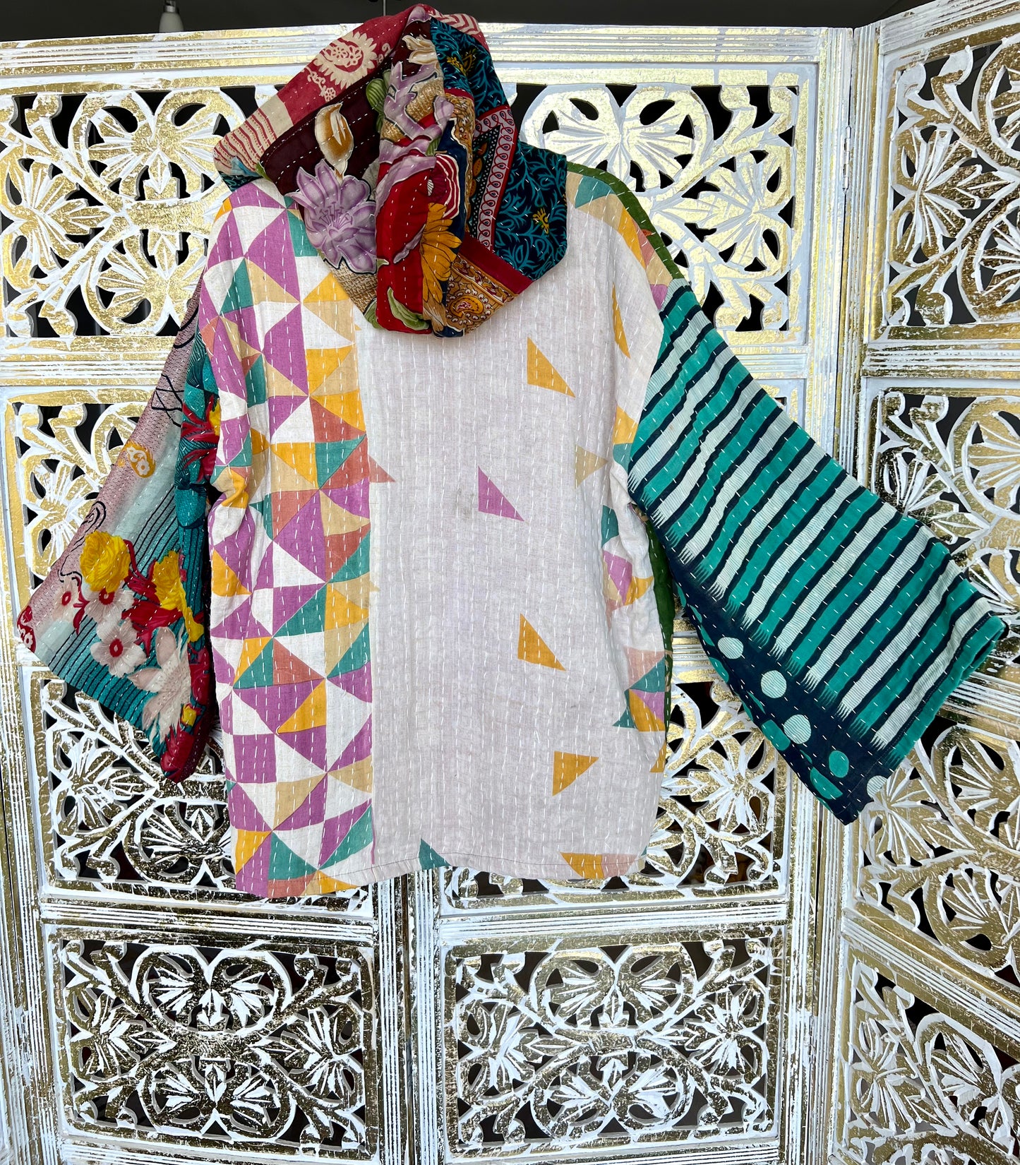 Kantha Kimono w Hood - Light Patchwork