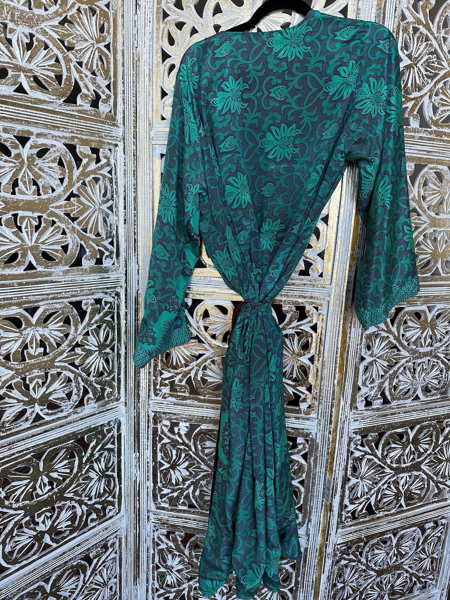 Silk Sari Double Sided Robe - Teal
