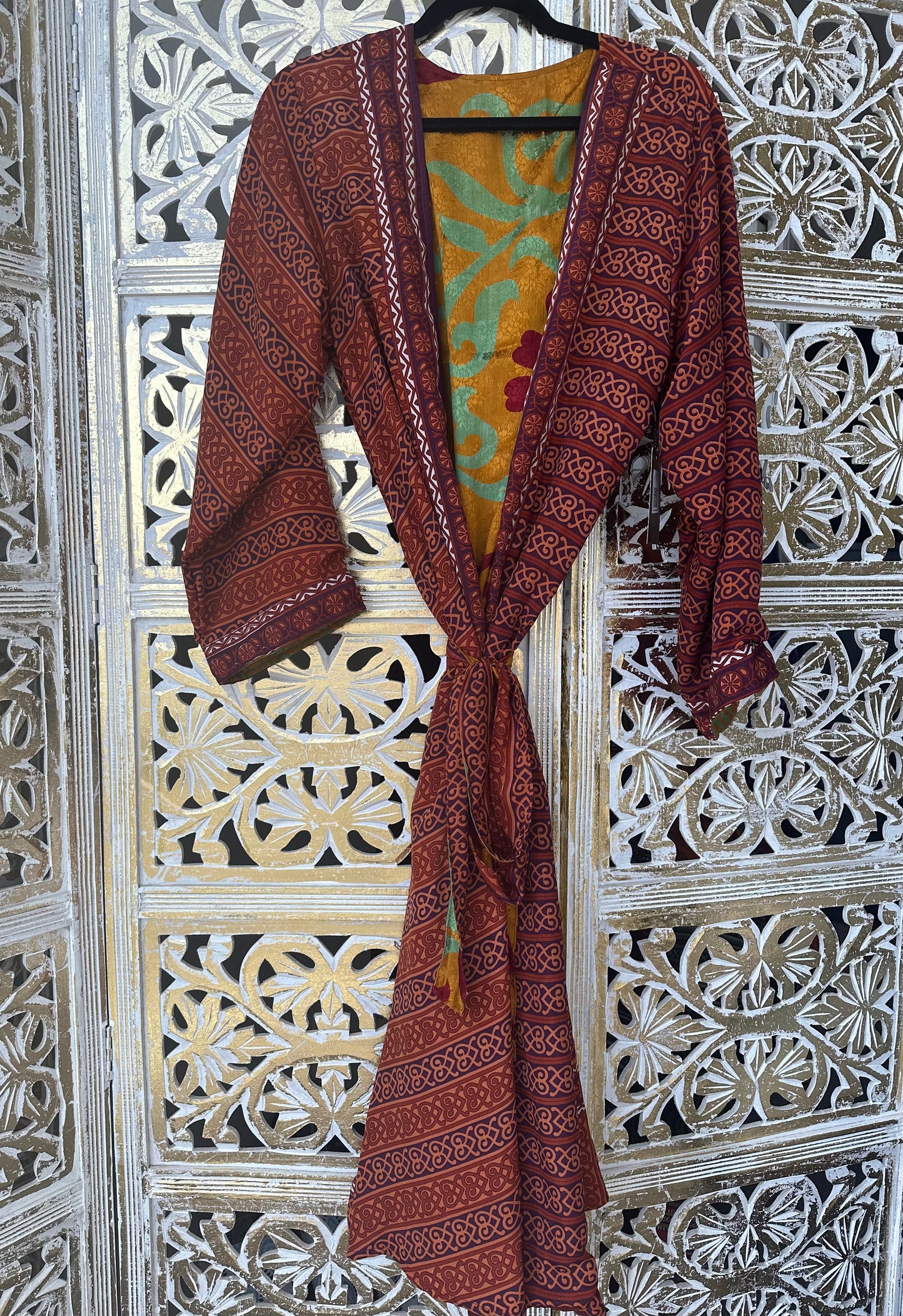 Silk Sari Double Sided Robe - Orange & Gold