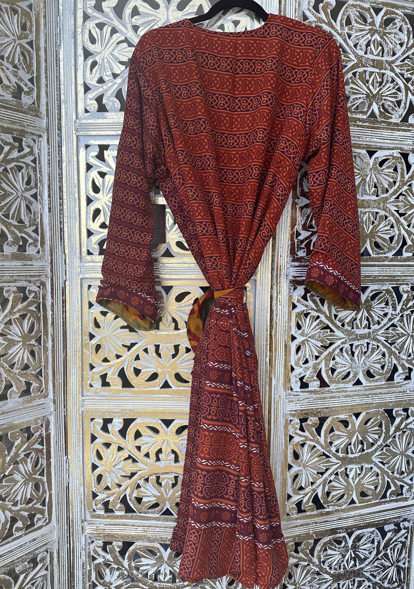 Silk Sari Double Sided Robe - Orange & Gold