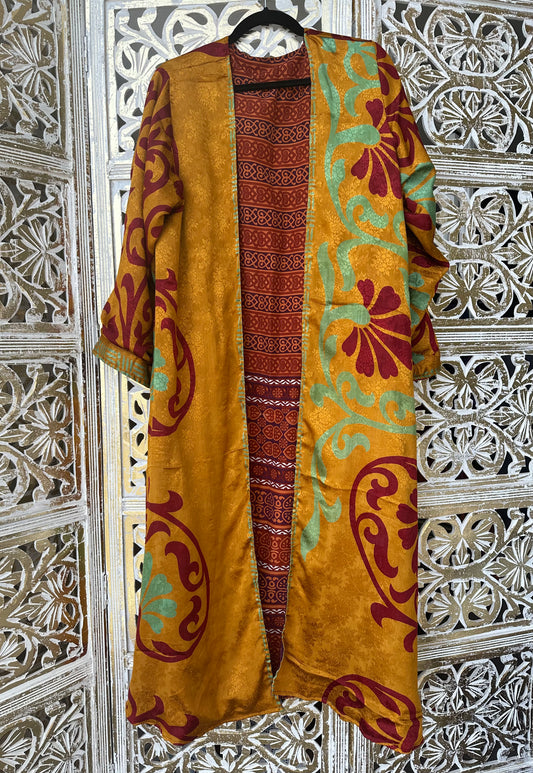Silk Sari Double Sided Robe - Orange & Gold
