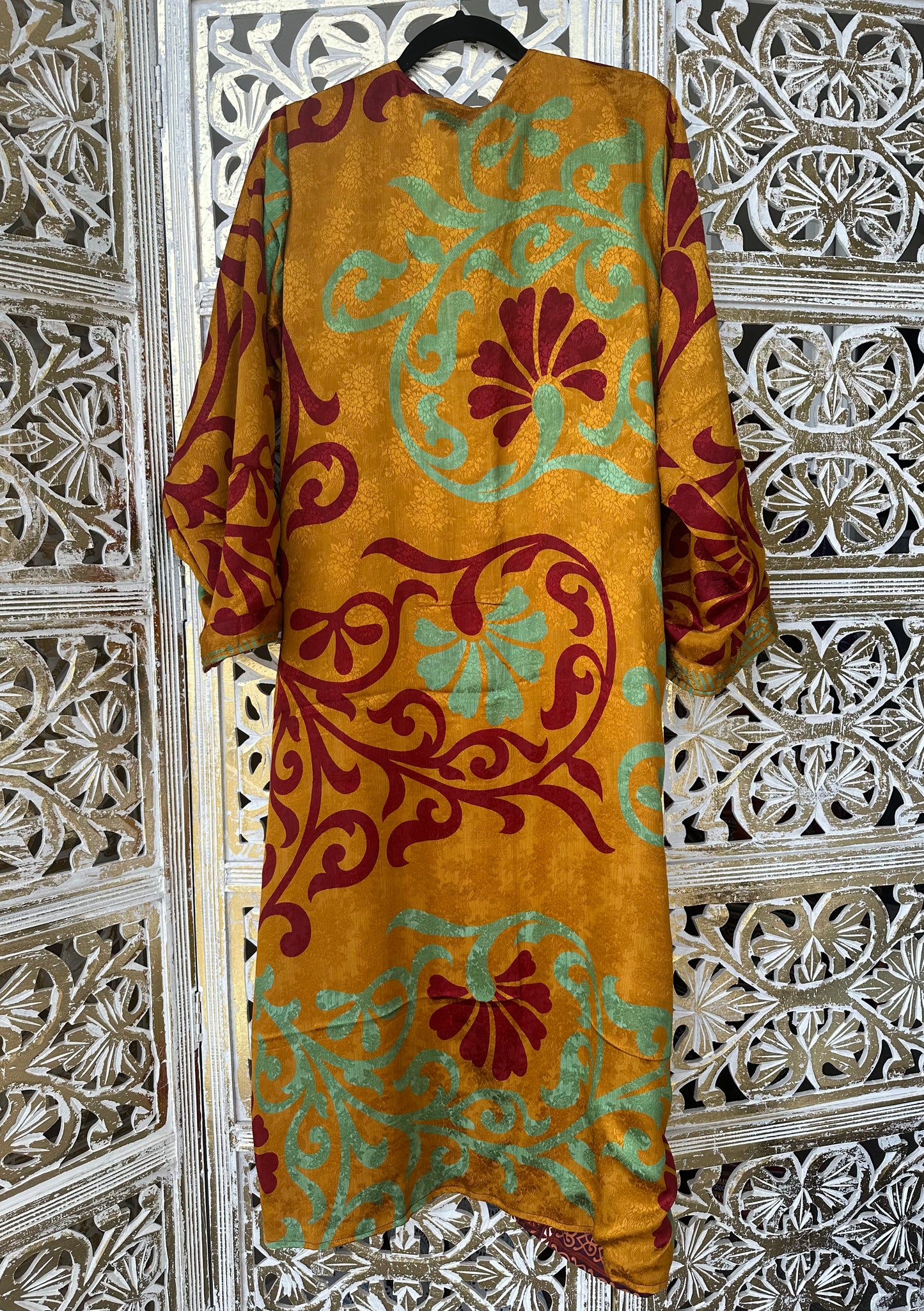 Silk Sari Double Sided Robe - Orange & Gold