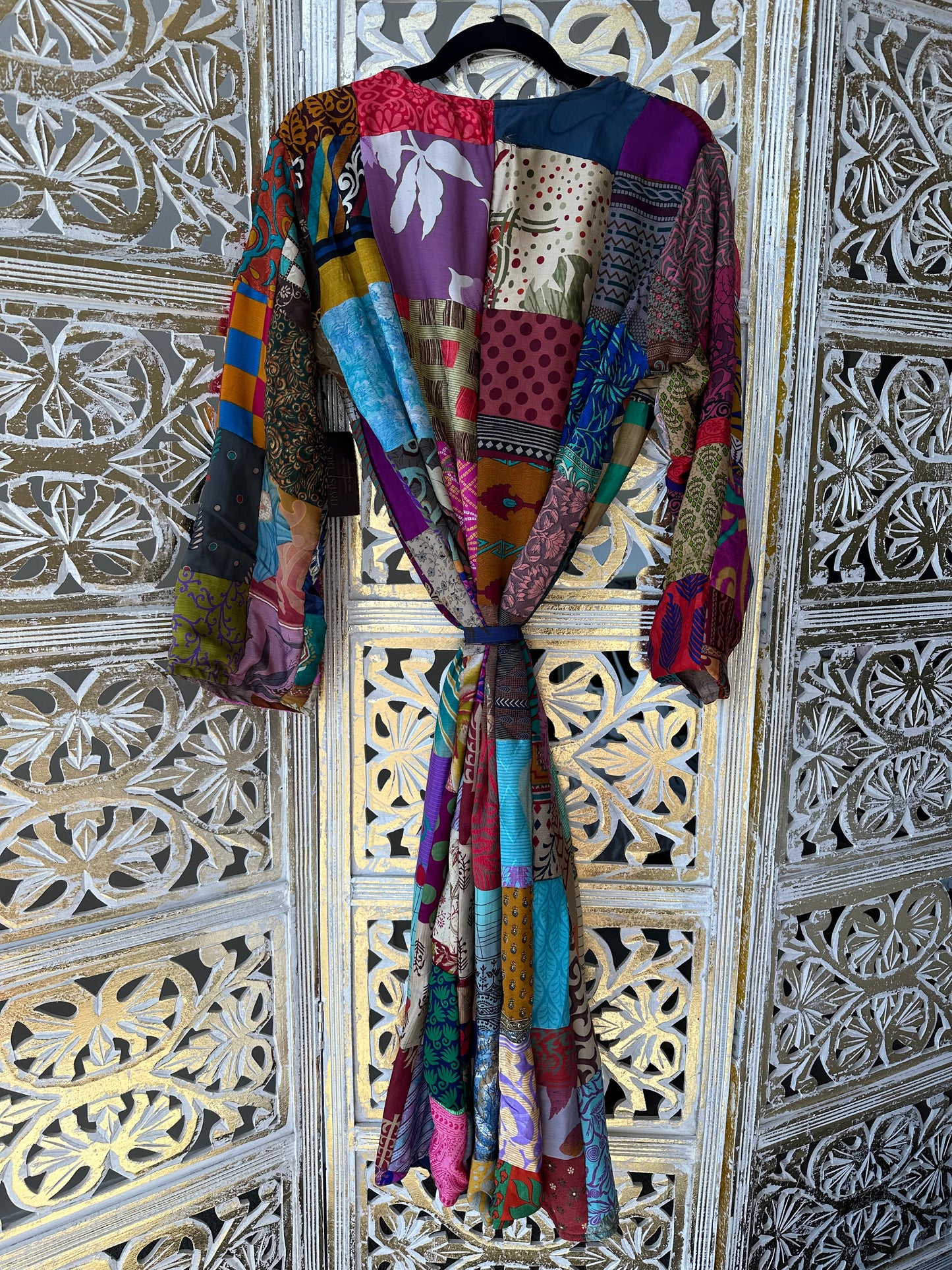 Silk Kimono (reversible) - Tan & Patchwork