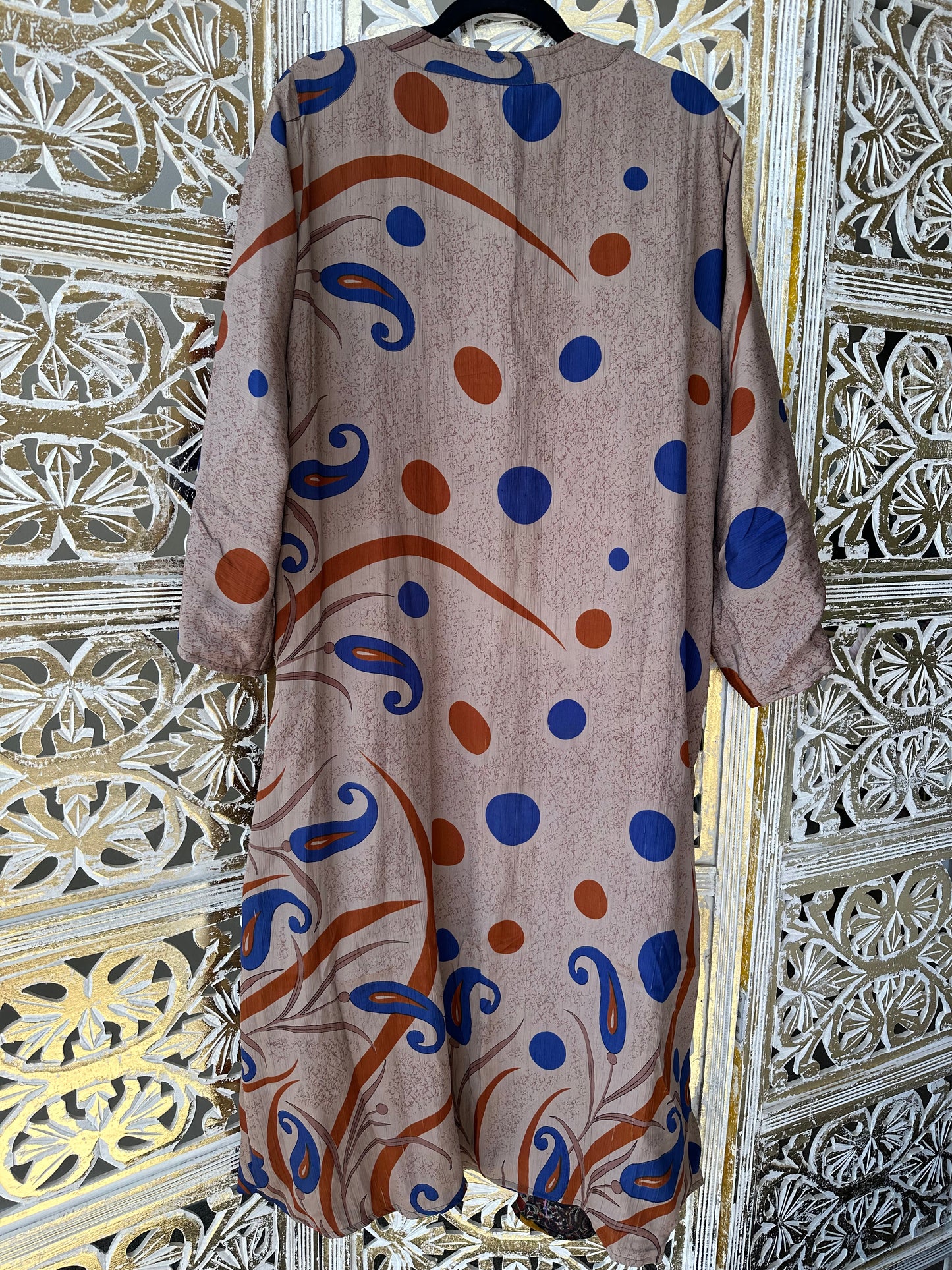 Silk Kimono (reversible) - Tan & Patchwork