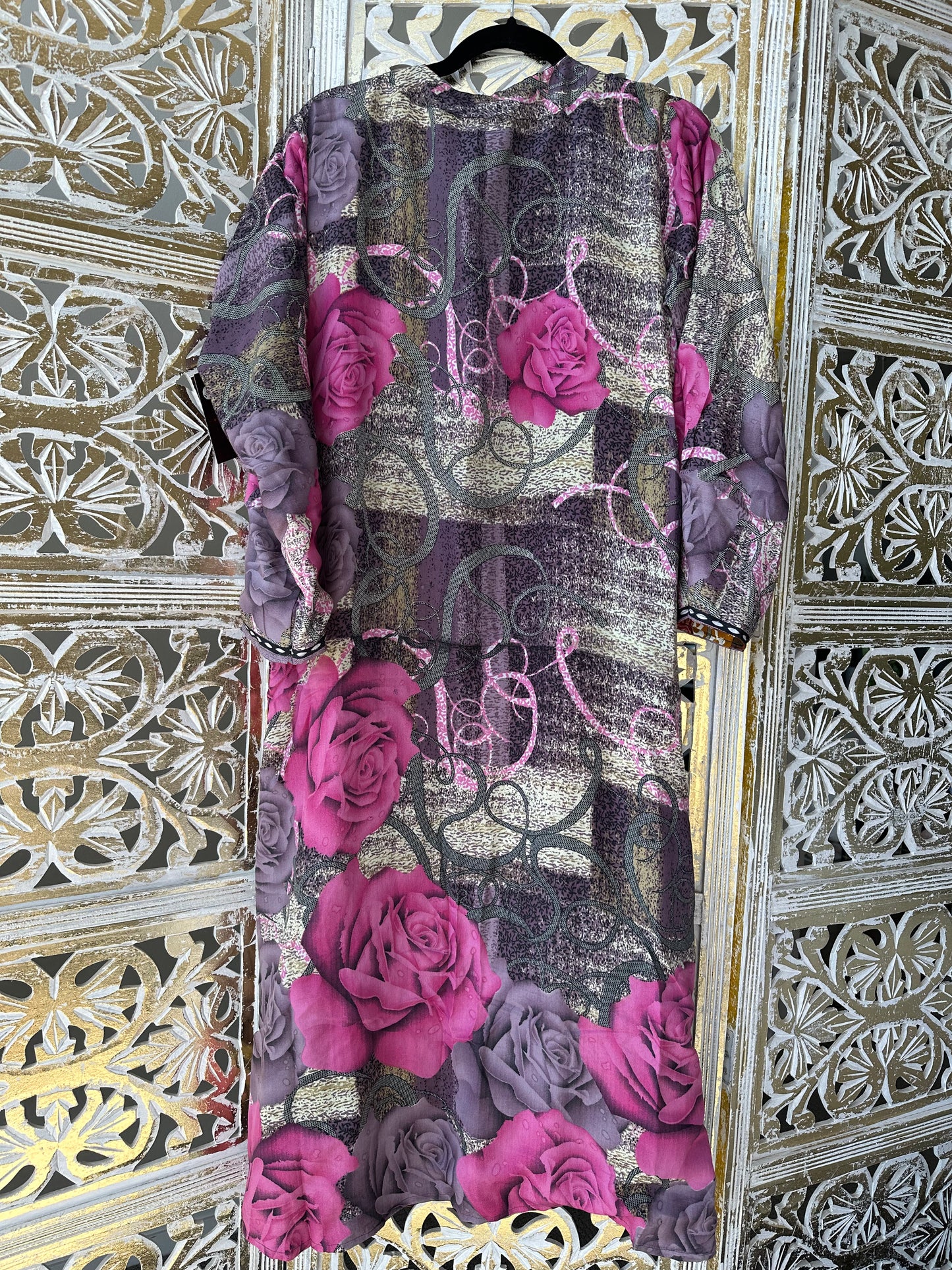 Silk Kimono (reversible) - Pink Floral & Patchwork