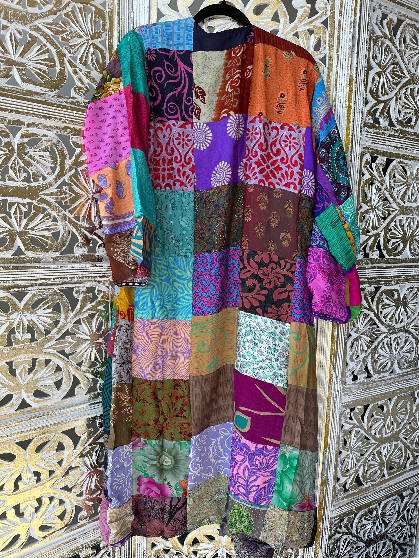 Silk Kimono (reversible) - Pink Floral & Patchwork
