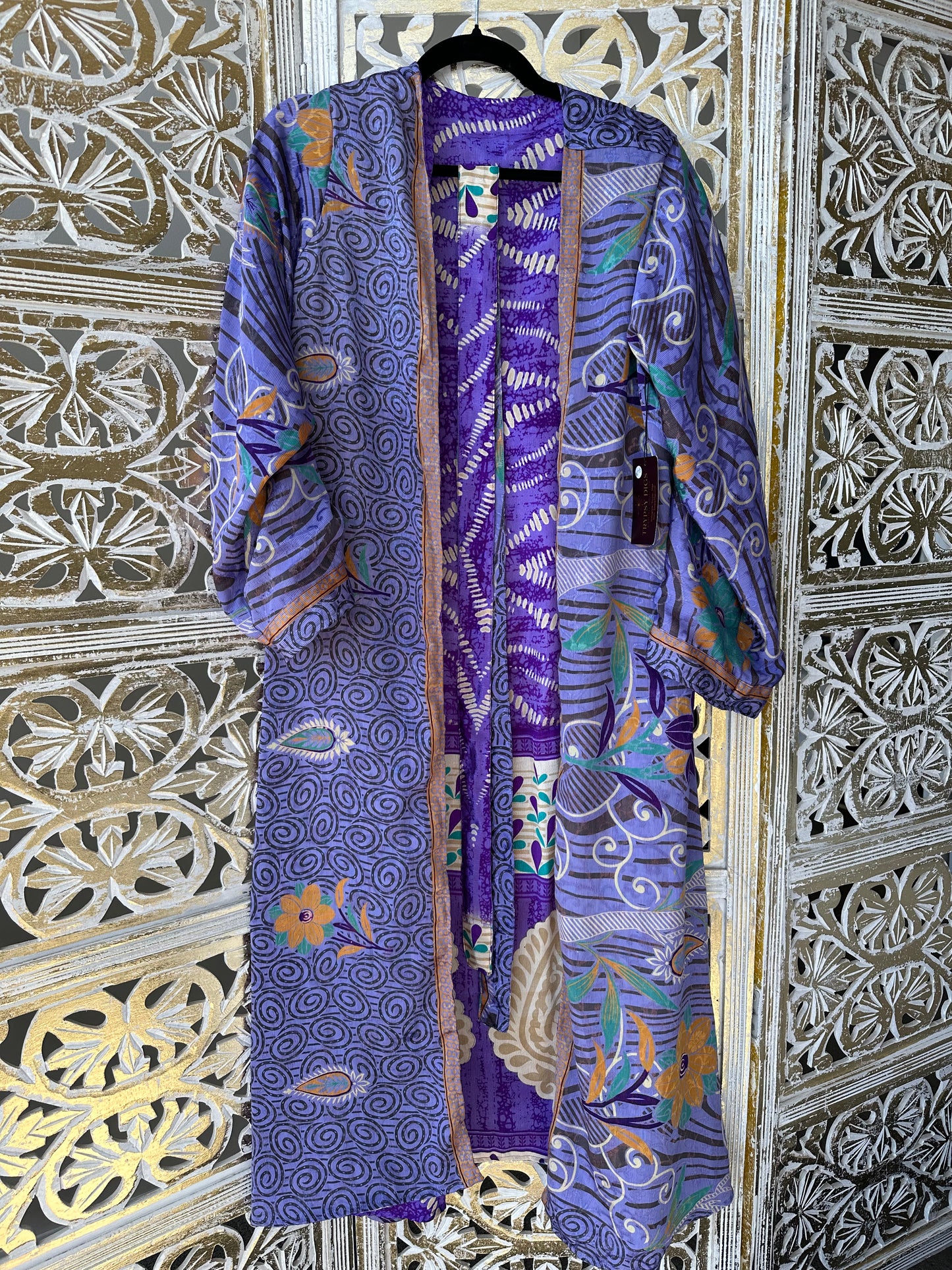 Silk Sari Double Sided Robe - Purple