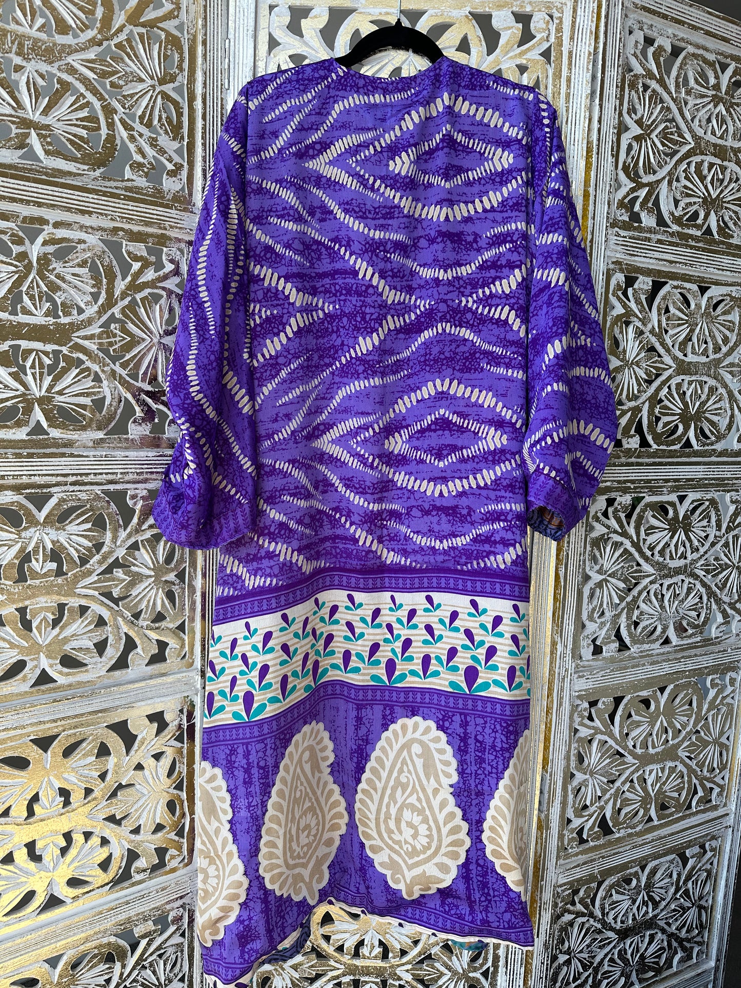 Silk Sari Double Sided Robe - Purple