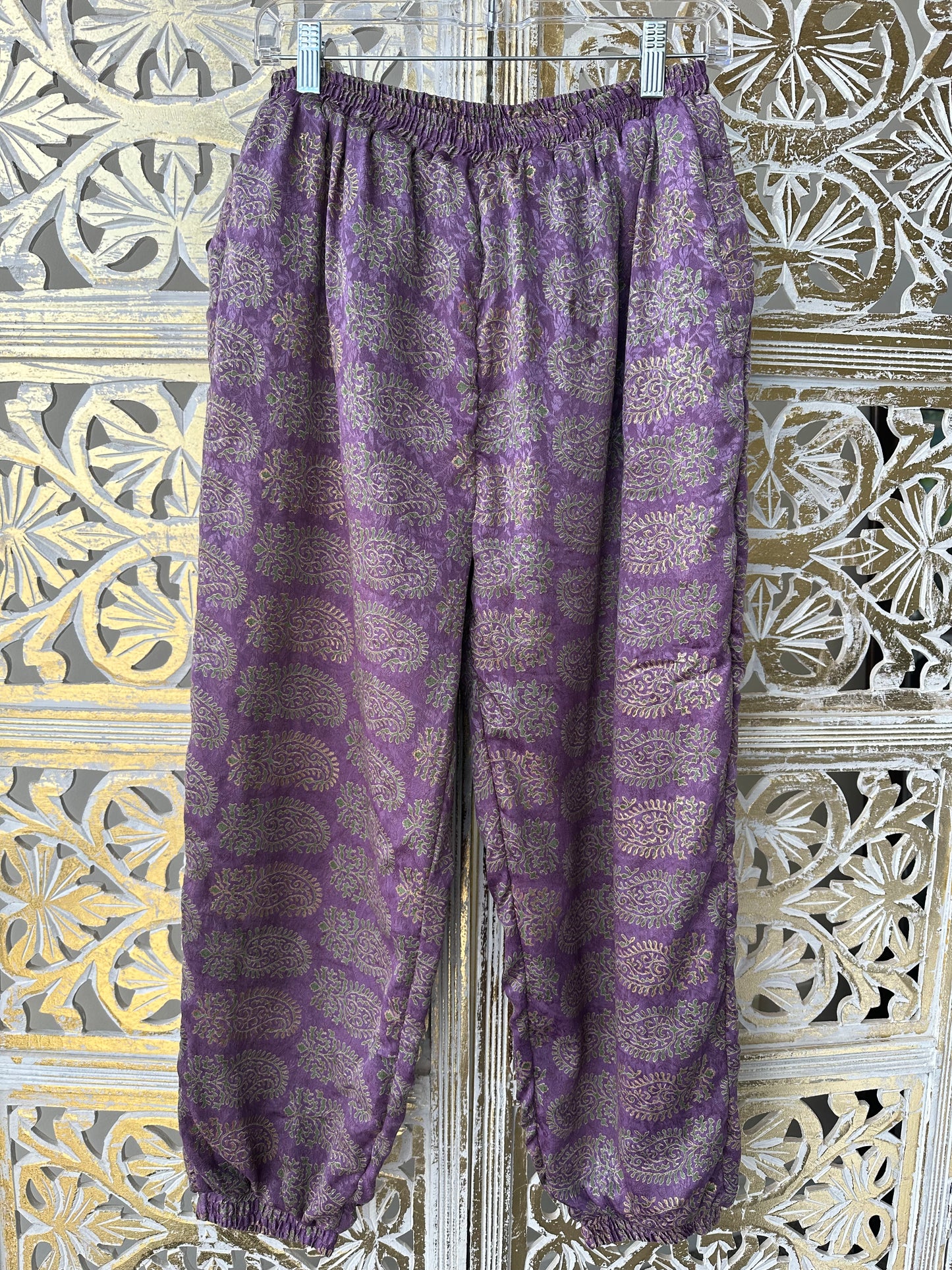 Silk Sari Pants - Lilac & Green