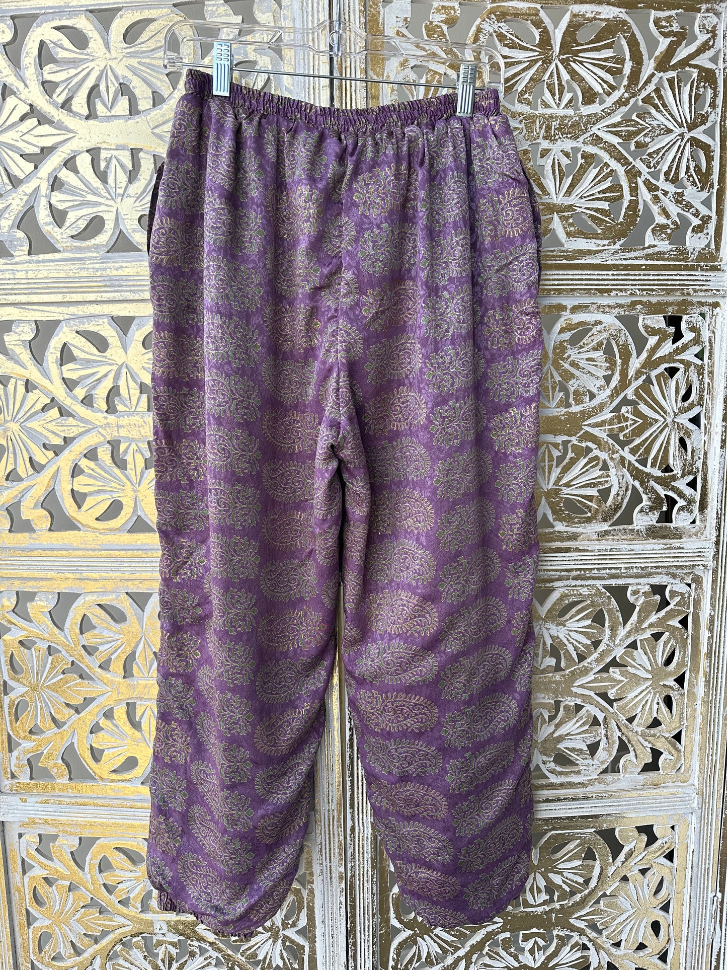 Silk Sari Pants - Lilac & Green