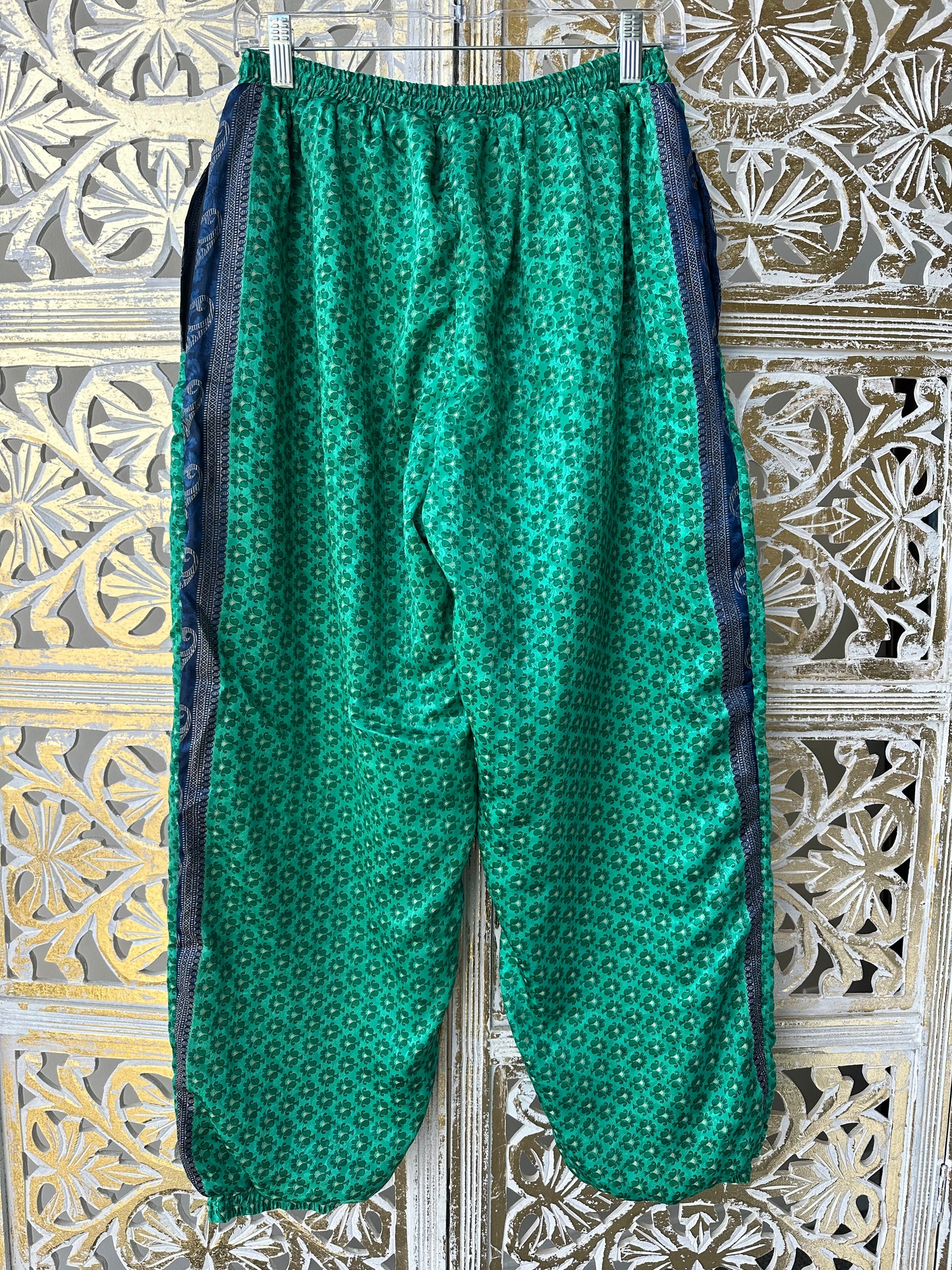 Silk Sari Pants - Green & Blue