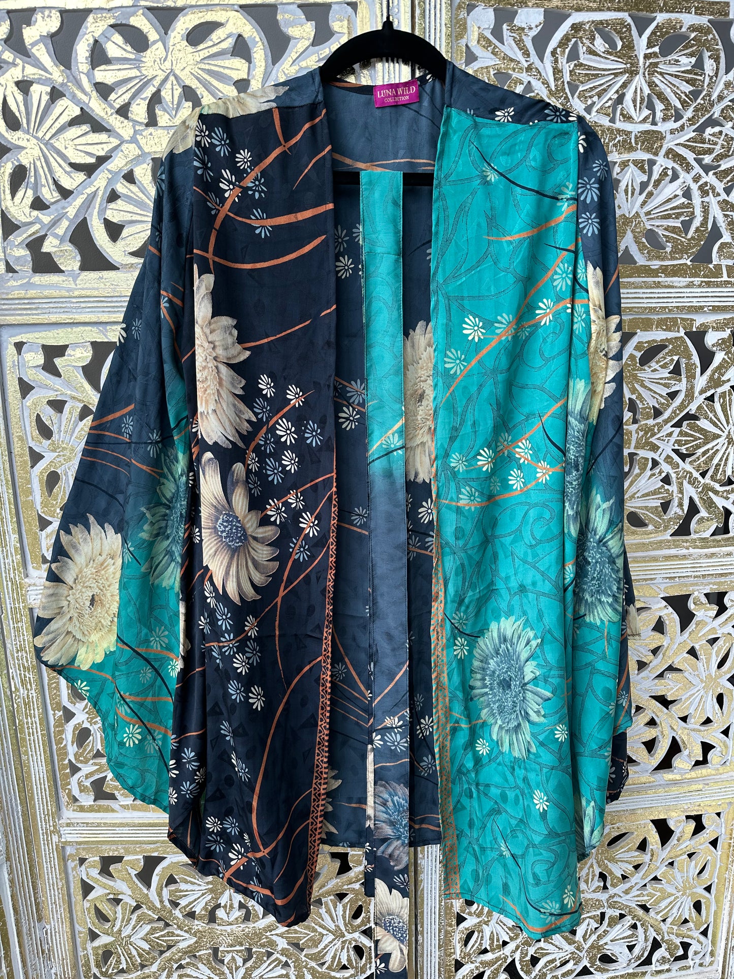 Silk Sari Robe (Short) - Shades of Blue
