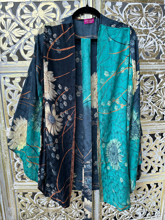 Silk Sari Robe (Short) - Shades of Blue