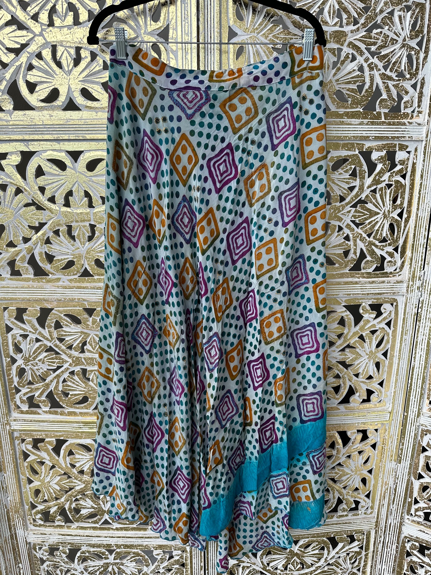 Silk Sari Wrap Skirt - Diamonds & Dots