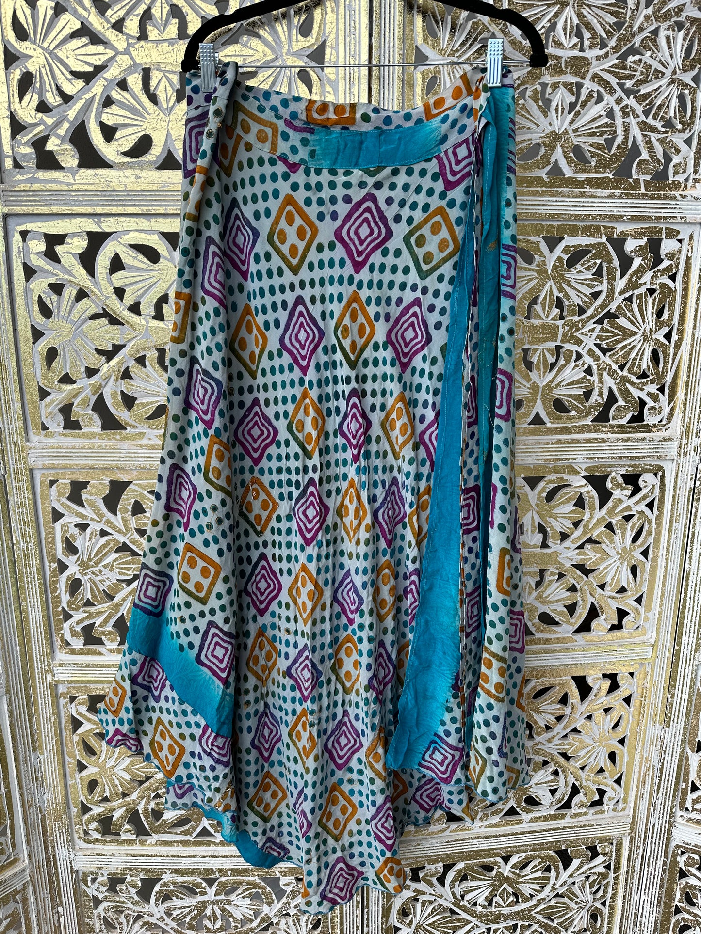 Silk Sari Wrap Skirt - Diamonds & Dots
