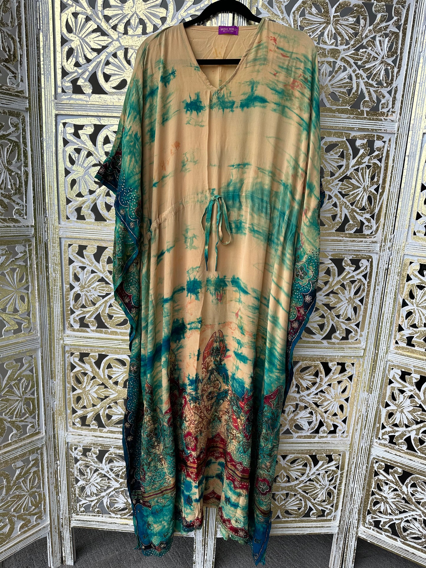 Silk Sari Muumuu - Green Tie Dye
