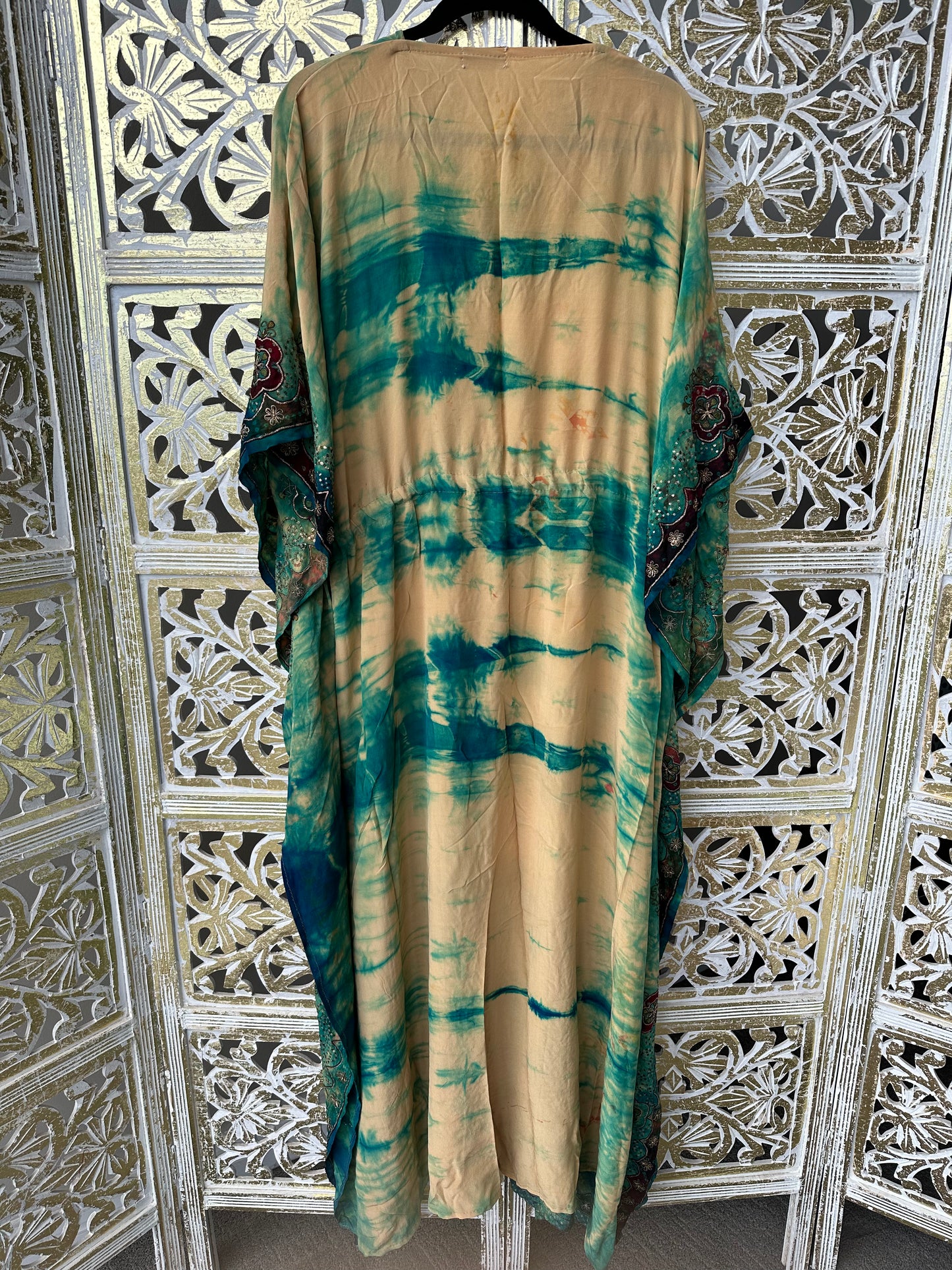 Silk Sari Muumuu - Green Tie Dye