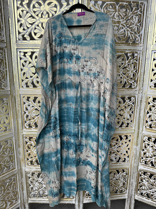 Silk Sari Muumuu - Blue Tie Dye