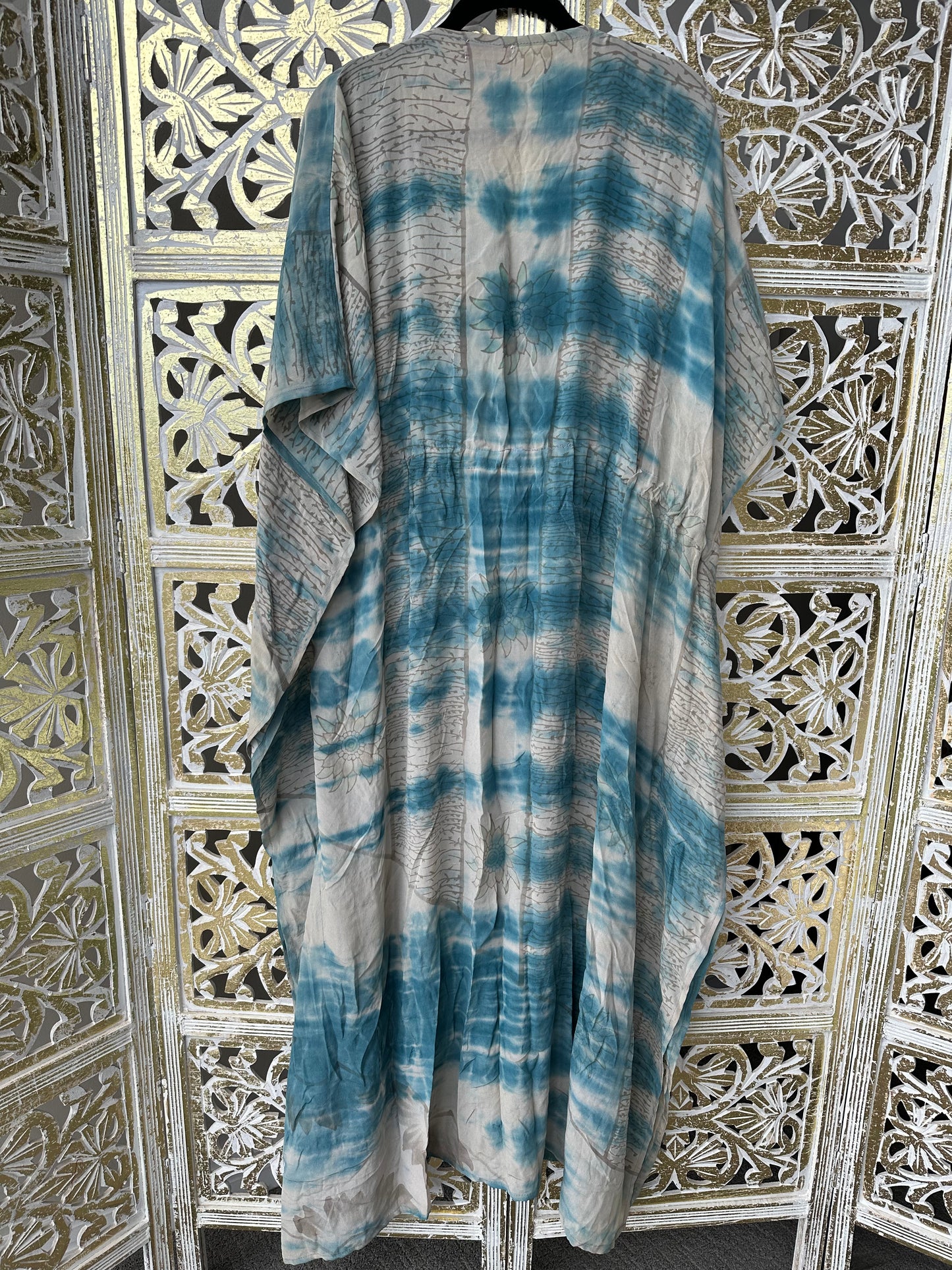 Silk Sari Muumuu - Blue Tie Dye