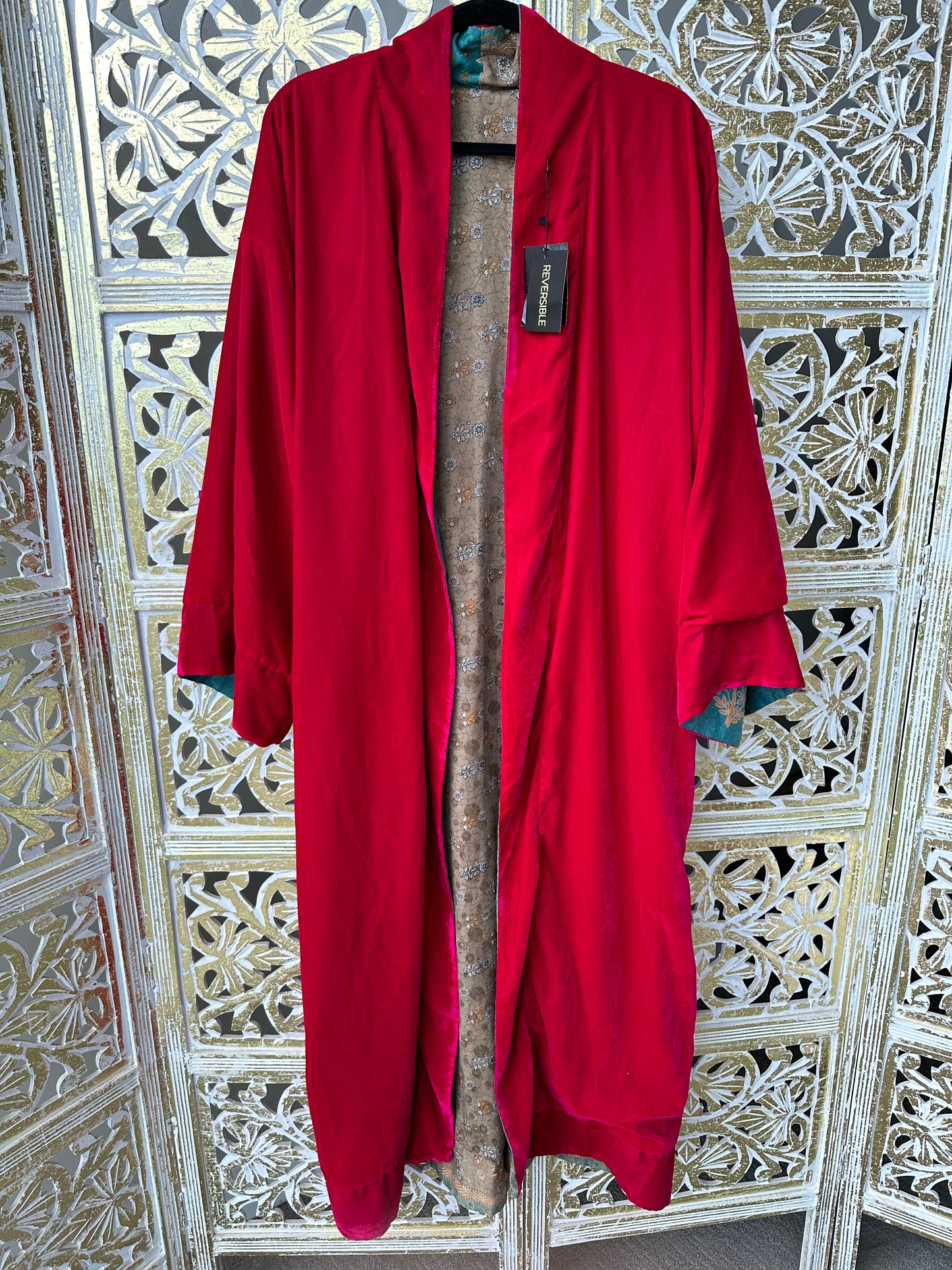 Velvet Jacket (reversible) - Tan/Teal & Fuchsia
