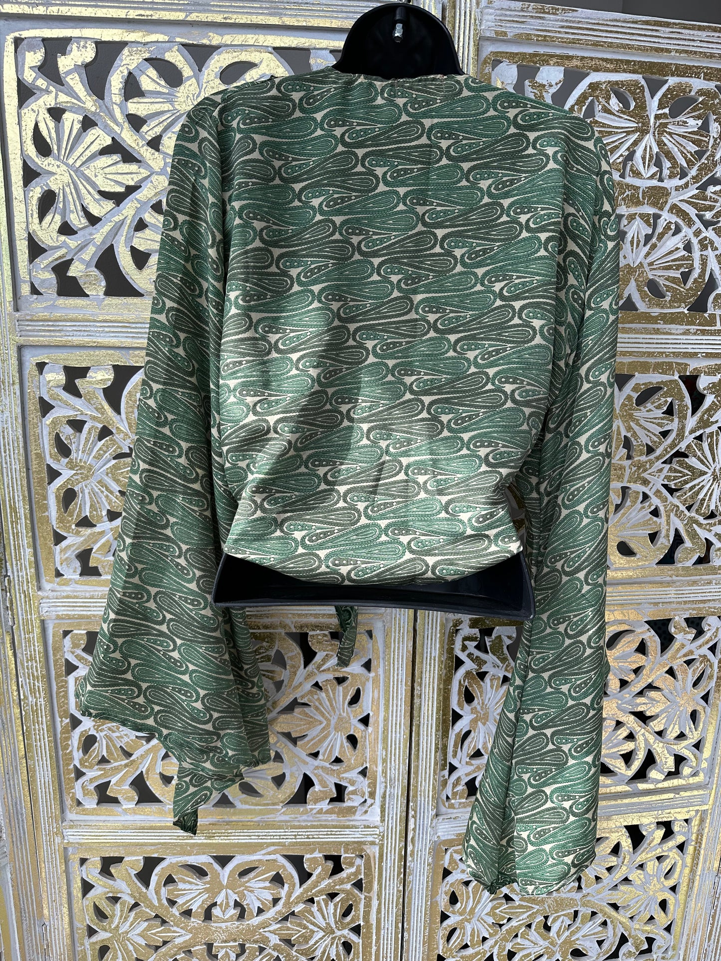 Silk Sari Goddess Top - Green Paisley