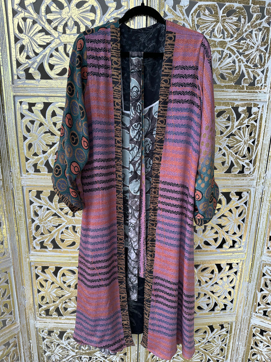 Silk Sari Double Sided Robe - Sunset to Moonlight