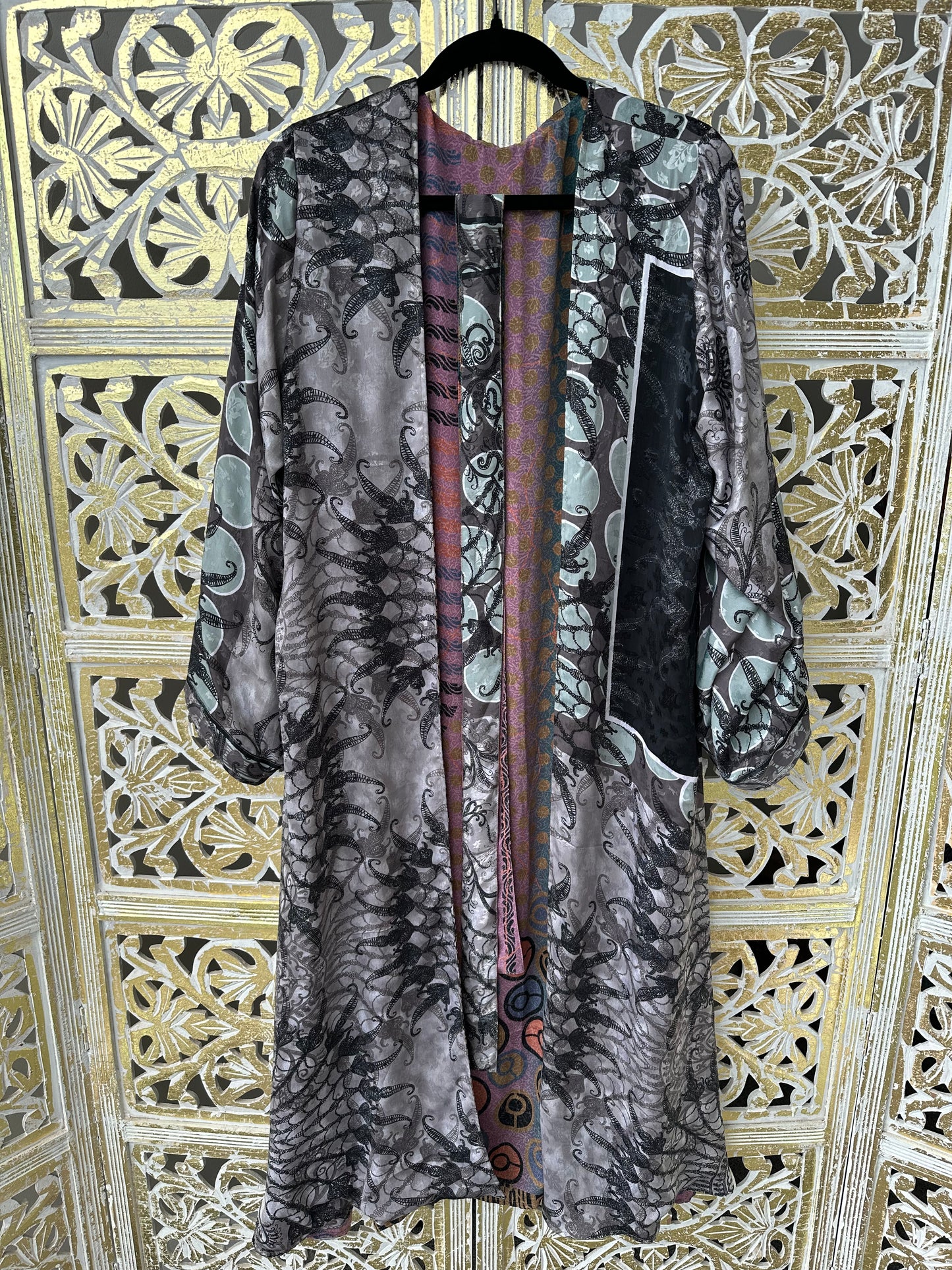 Silk Sari Double Sided Robe - Sunset to Moonlight