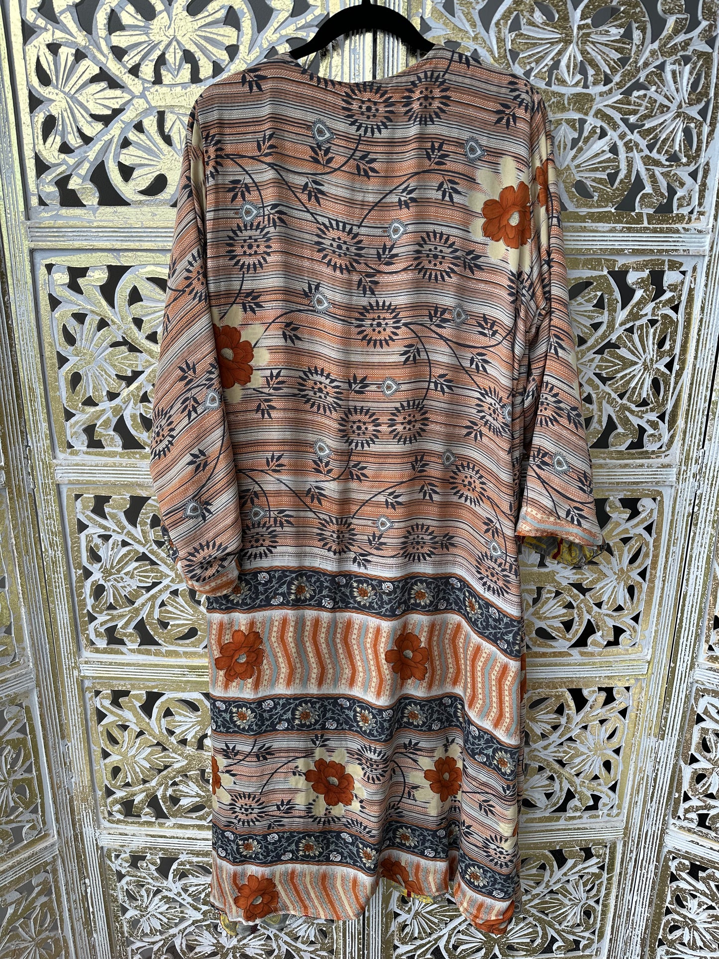 Silk Sari Double Sided Robe - Yellow/Orange & Grey