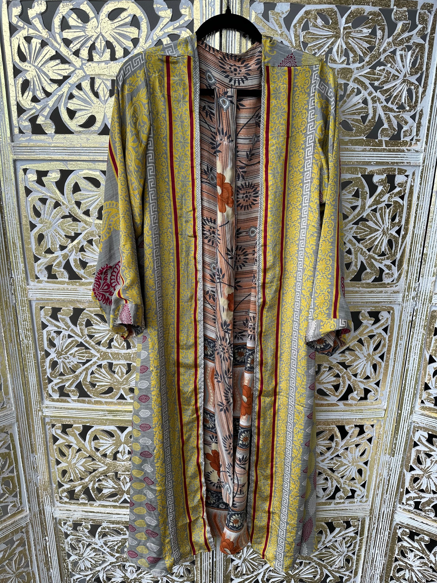 Silk Sari Double Sided Robe - Yellow/Orange & Grey