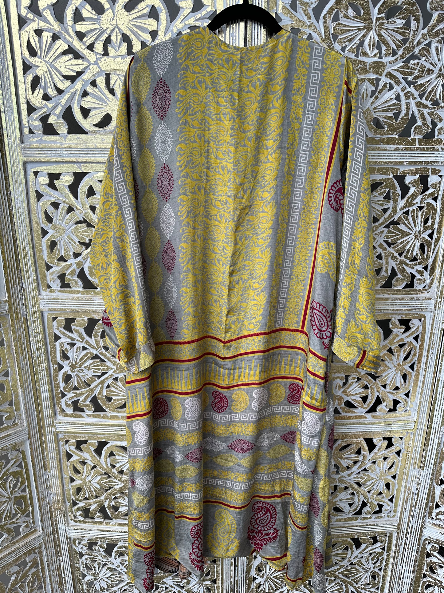 Silk Sari Double Sided Robe - Yellow/Orange & Grey