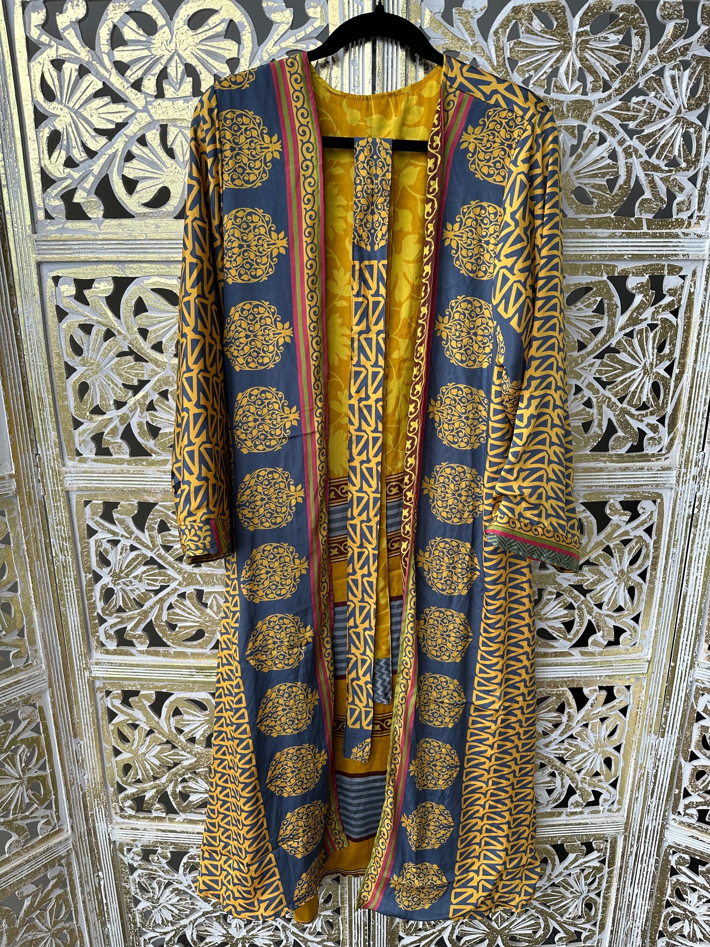 Silk Sari Double Sided Robe - Yellow Gold & Steel