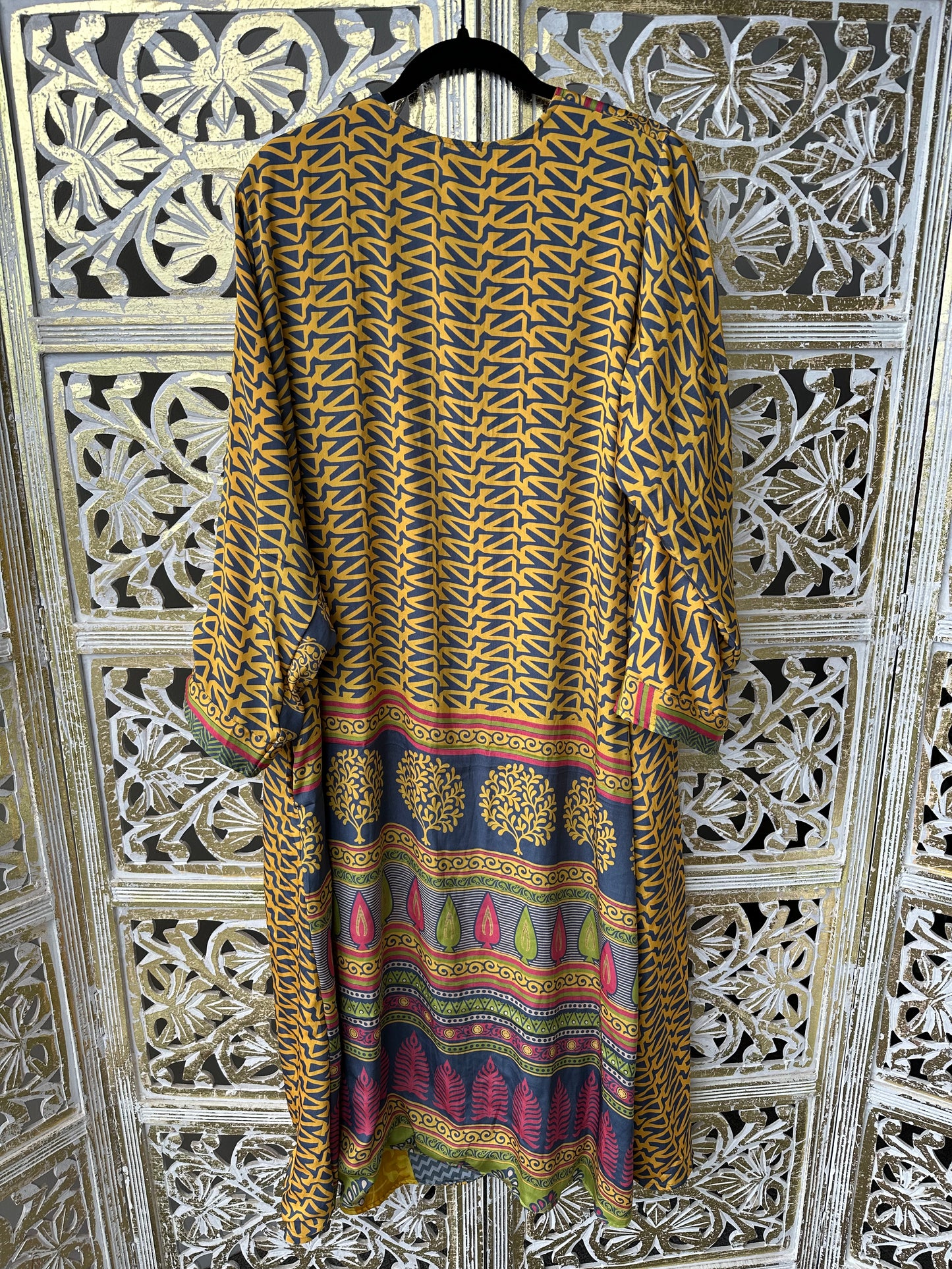 Silk Sari Double Sided Robe - Yellow Gold & Steel