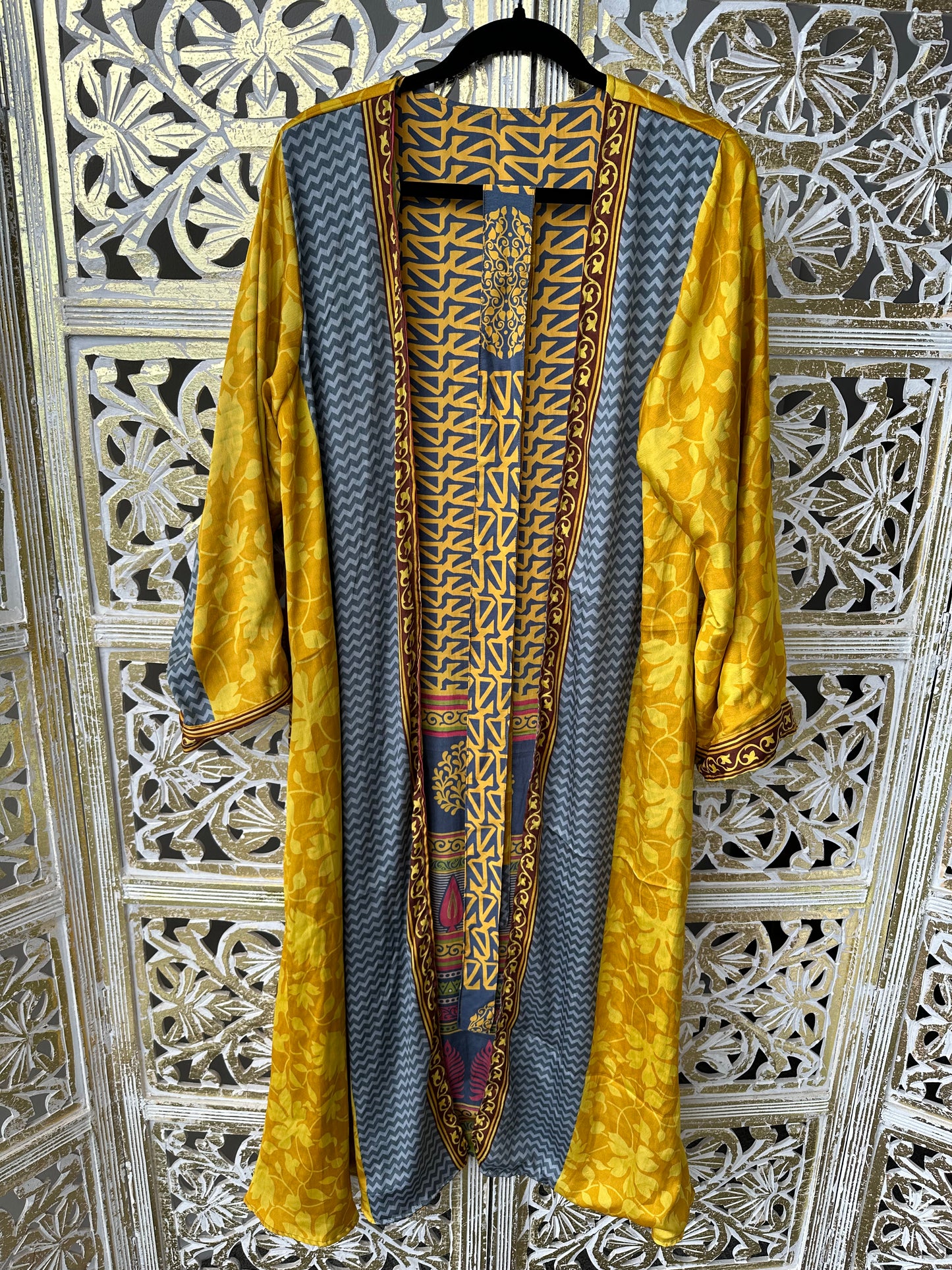 Silk Sari Double Sided Robe - Yellow Gold & Steel