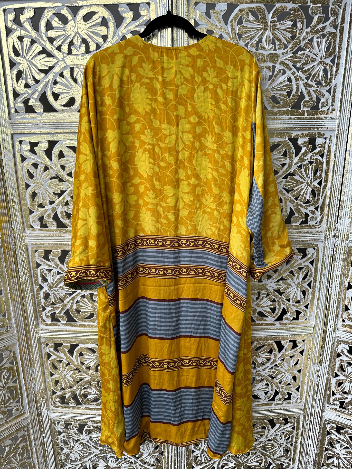 Silk Sari Double Sided Robe - Yellow Gold & Steel