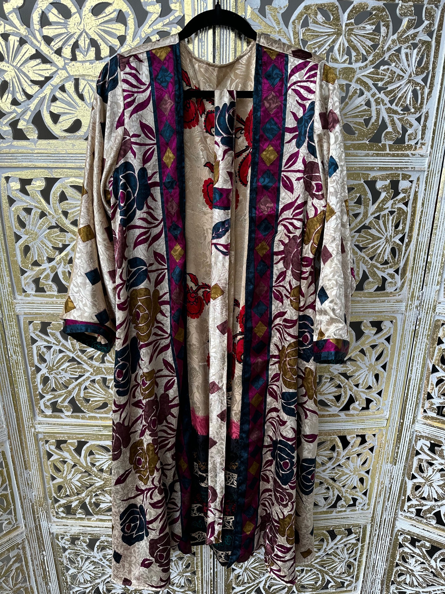 Silk Sari Double Sided Robe - Diamonds & Roses