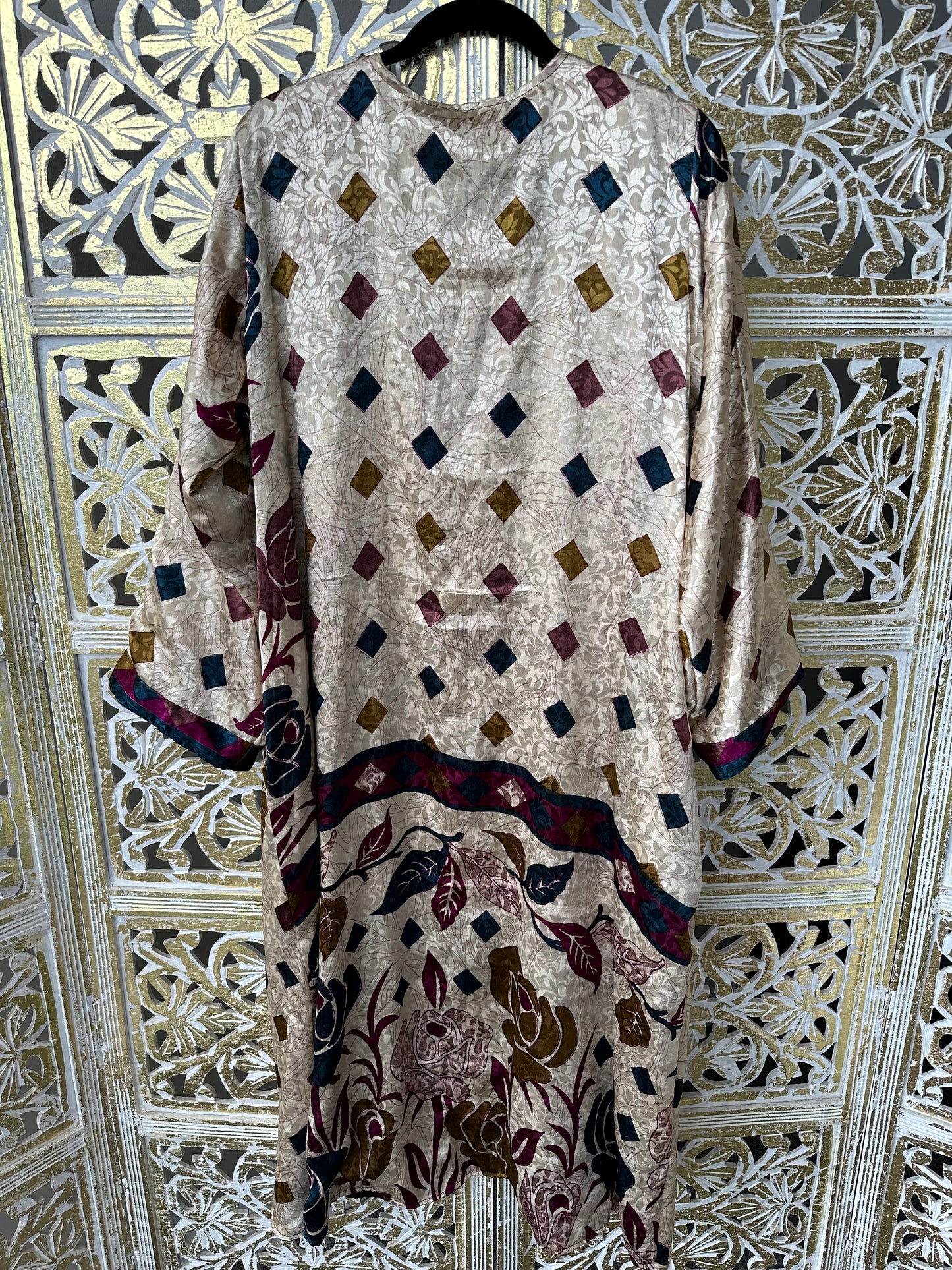 Silk Sari Double Sided Robe - Diamonds & Roses