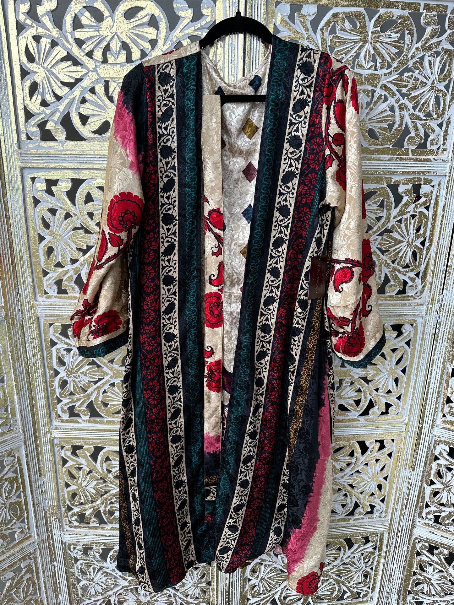 Silk Sari Double Sided Robe - Diamonds & Roses