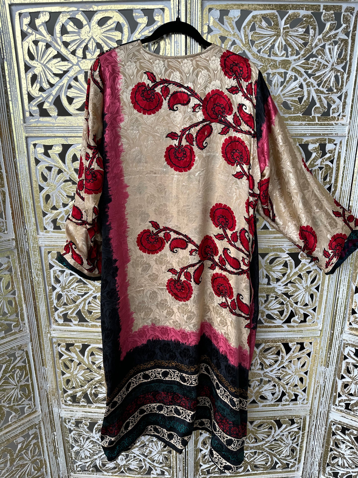 Silk Sari Double Sided Robe - Diamonds & Roses