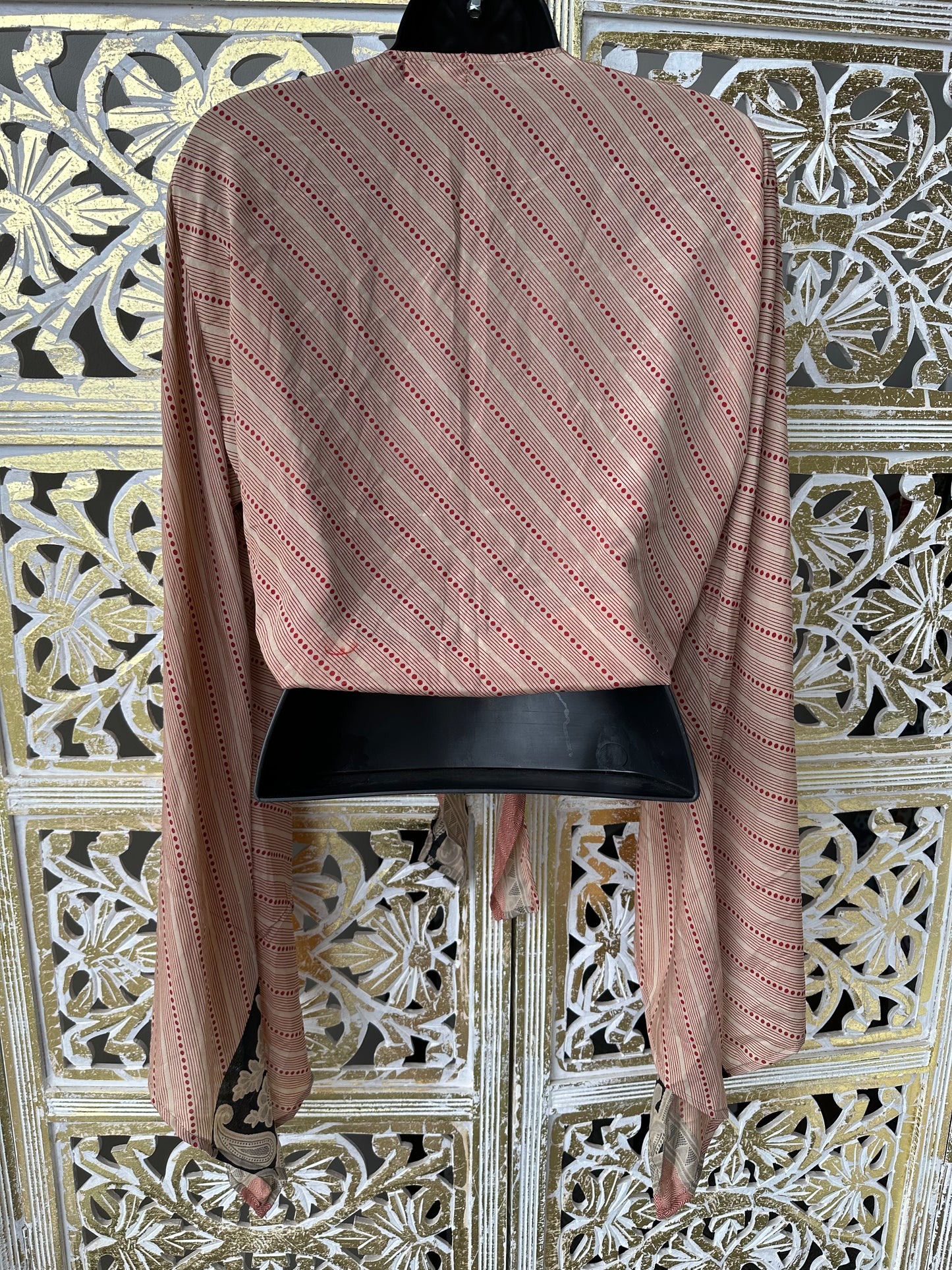 Silk Sari Goddess Top - Red & Tan