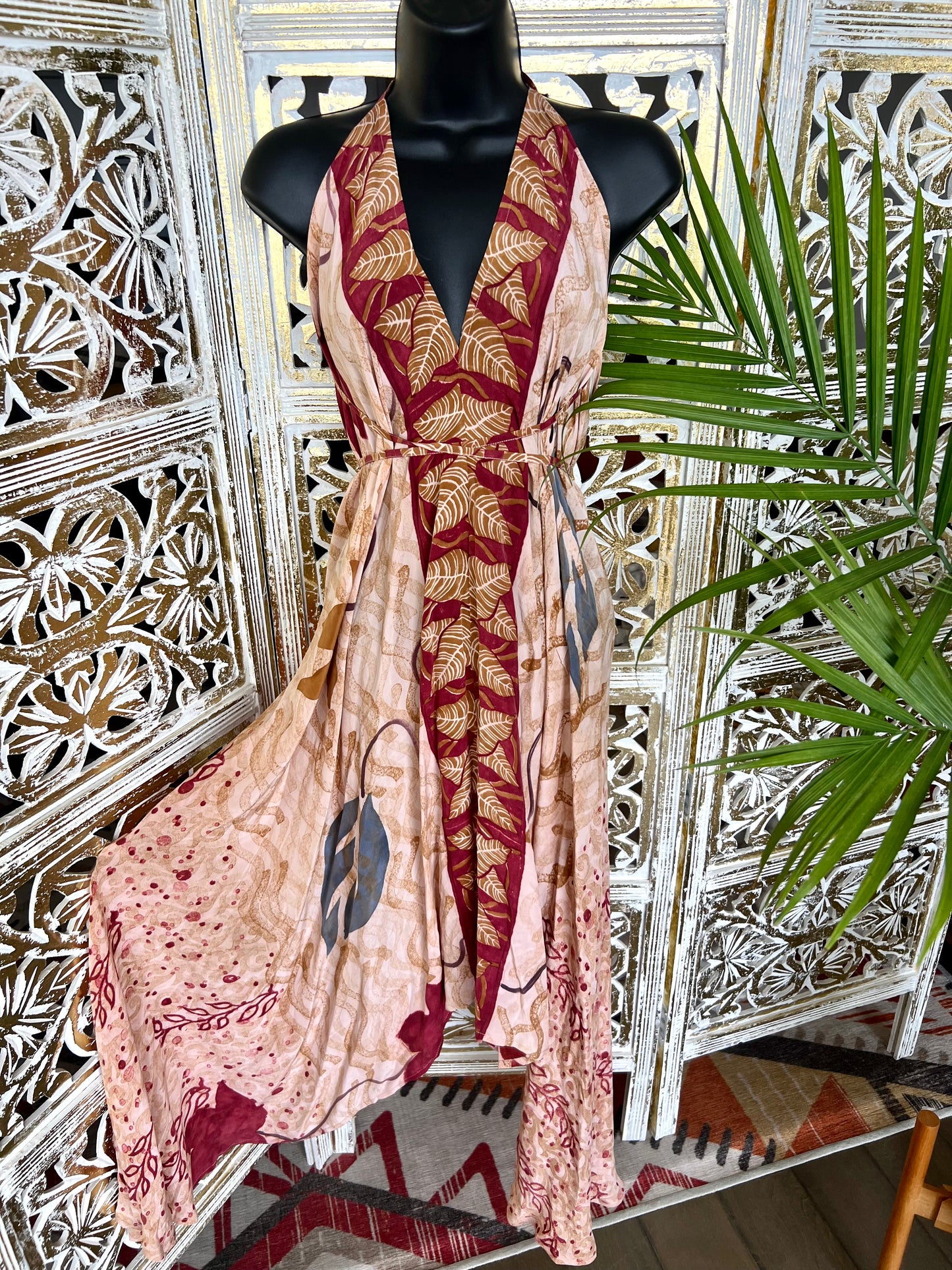 Silk Sari Dress - Golden Leaf