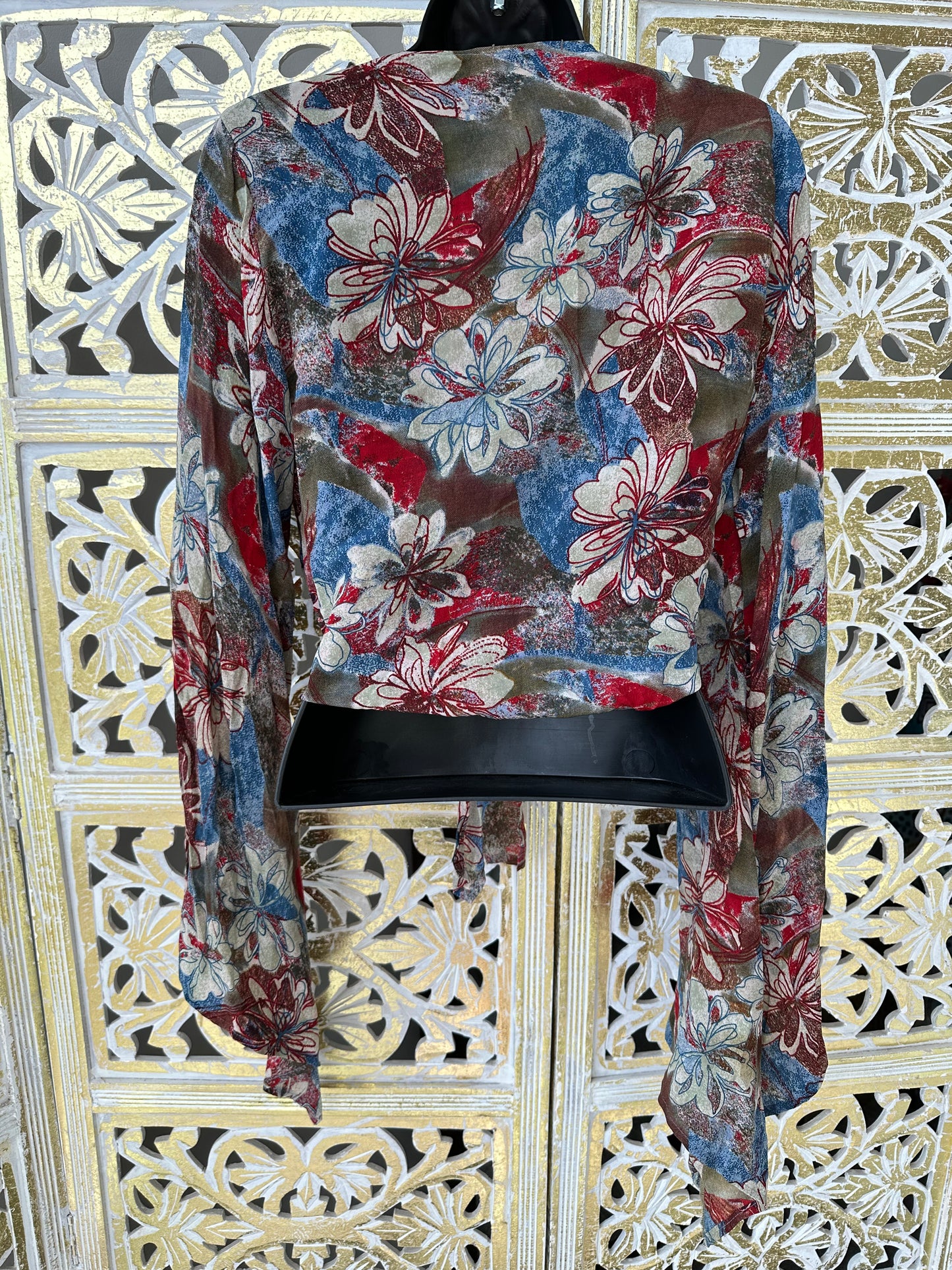 Silk Sari Goddess Top - Red & Blue Floral