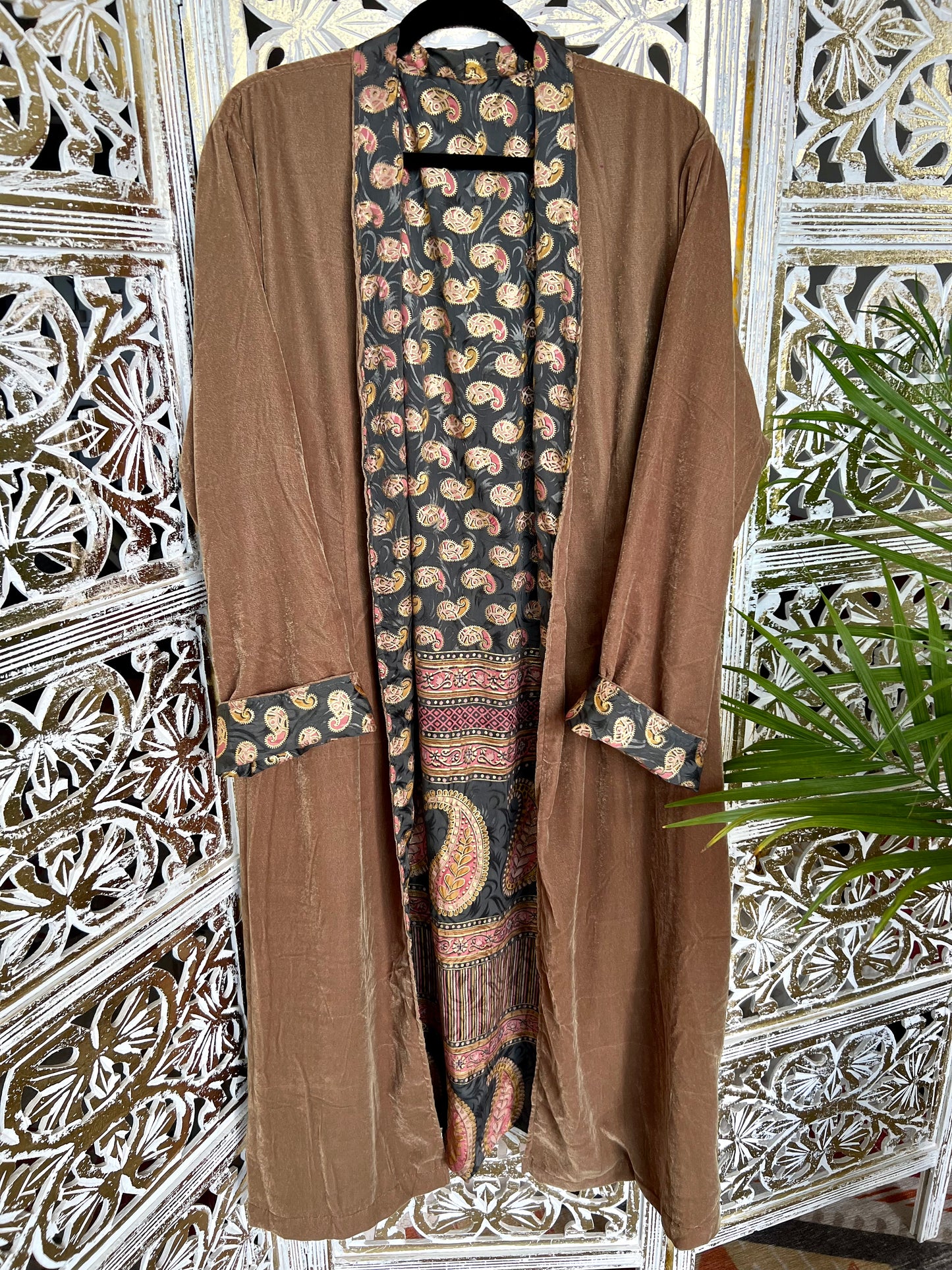 Velvet Jacket (reversible) - Peach Paisley & Olive Green