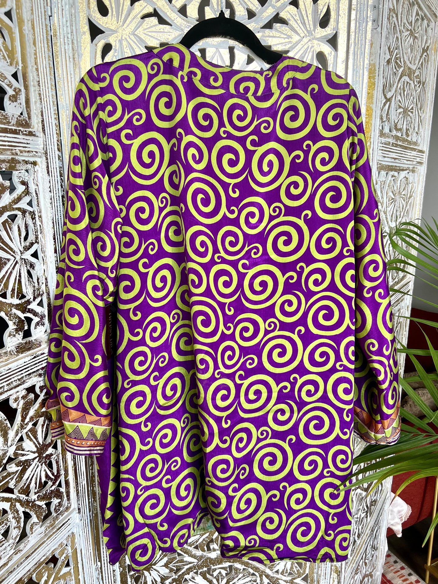 Short Silk Kimono Robe (reversible) - Flowers & Funk
