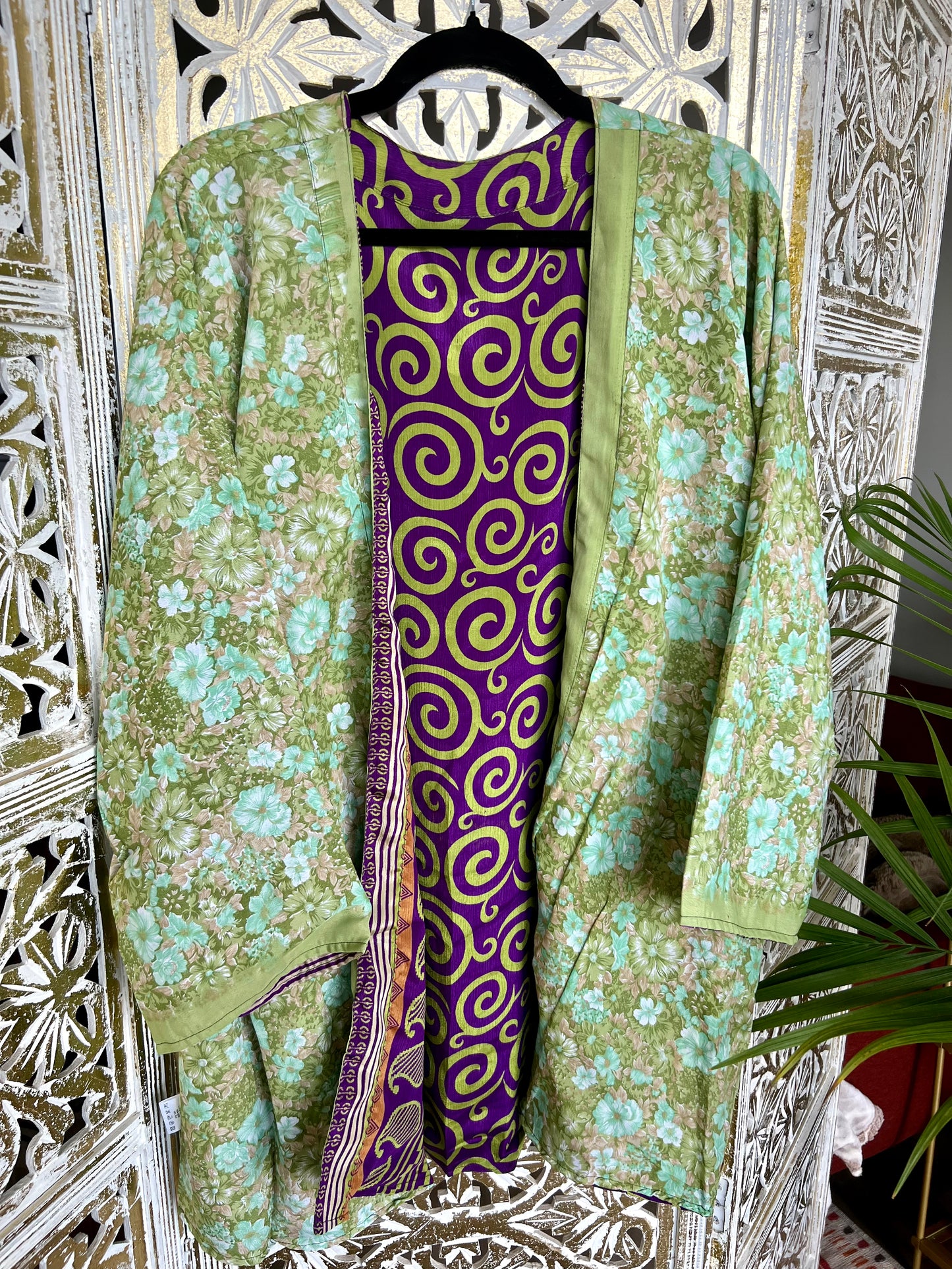 Short Silk Kimono Robe (reversible) - Flowers & Funk