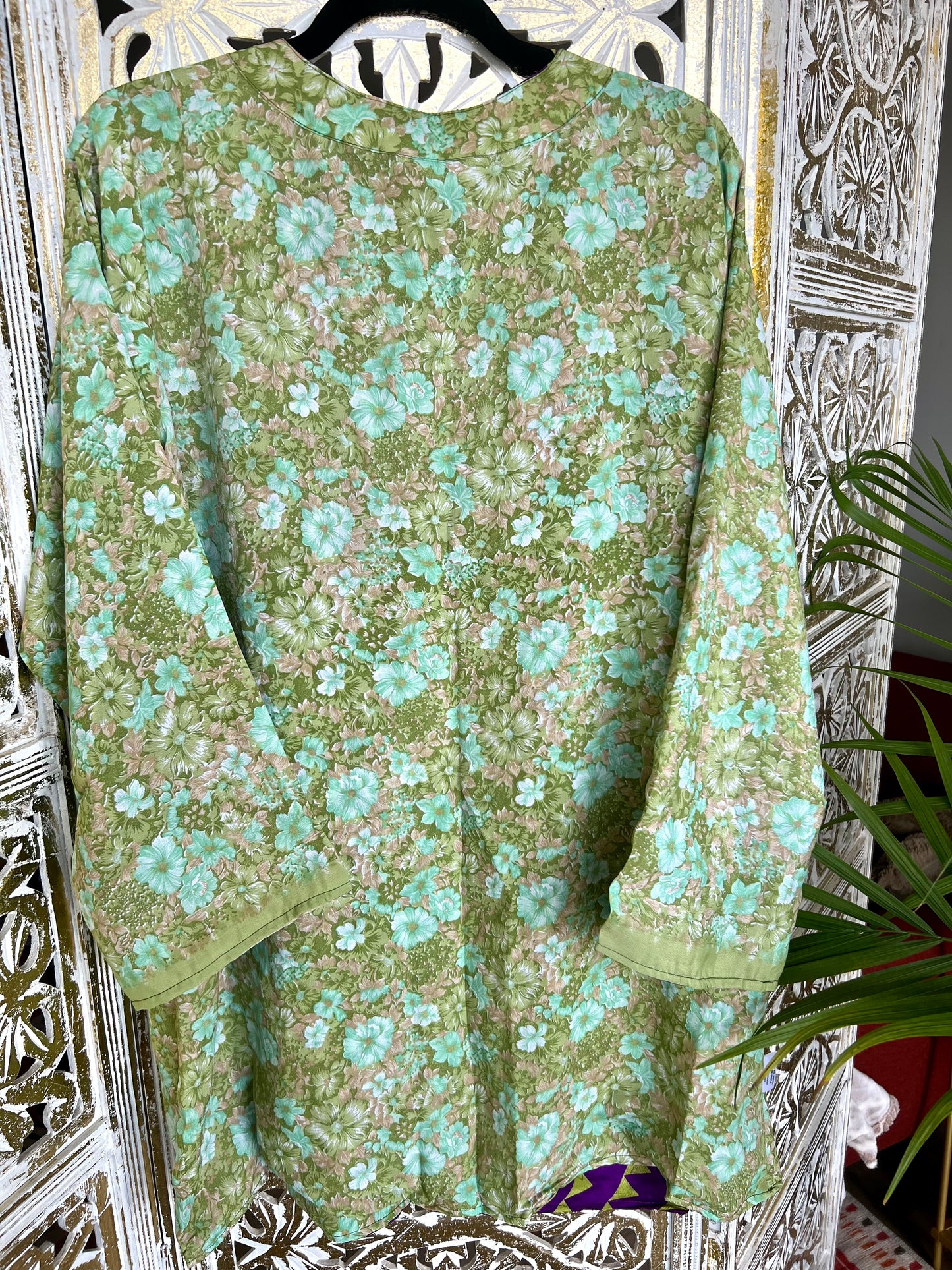 Short Silk Kimono Robe (reversible) - Flowers & Funk